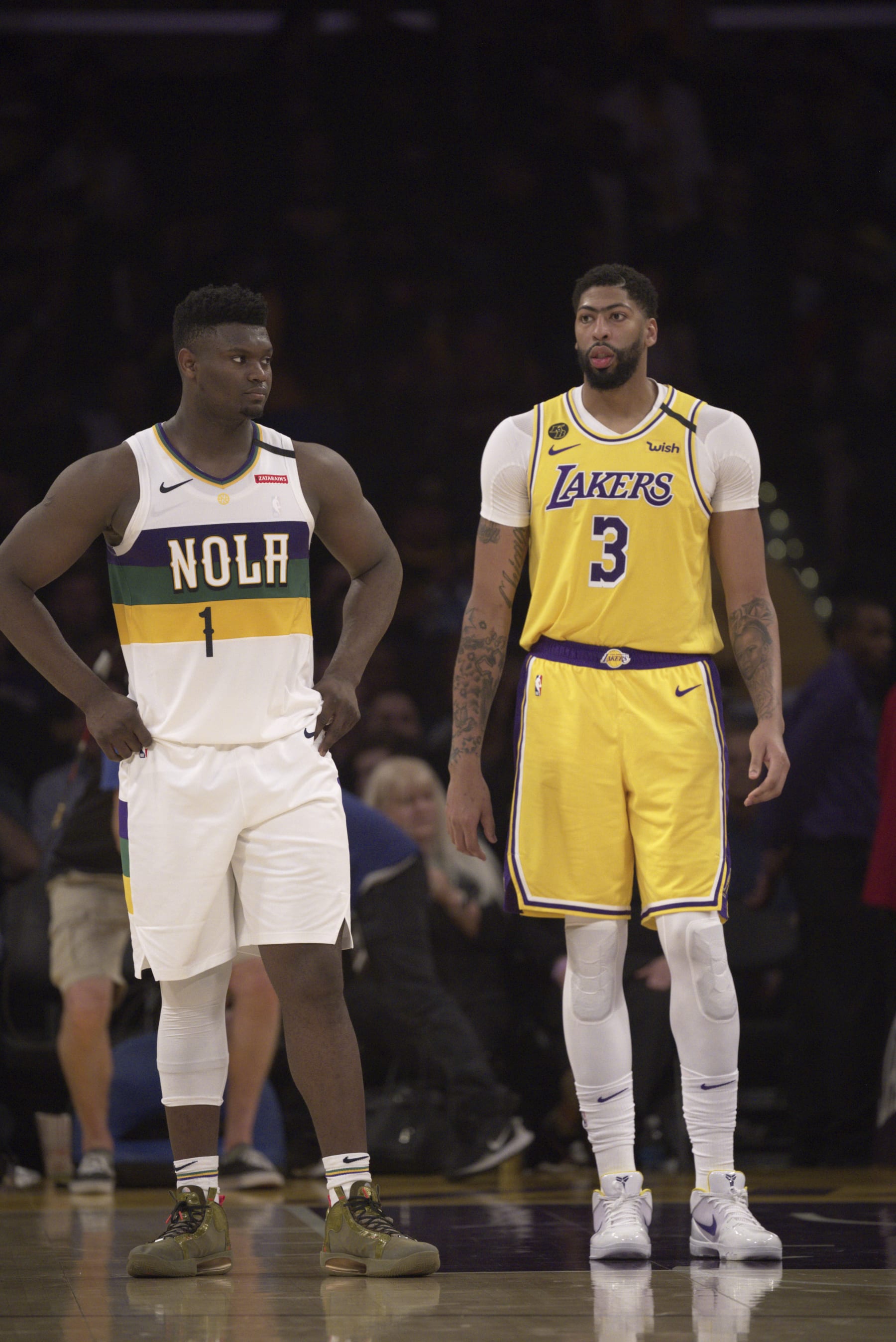 Basketball: New Orleans Pelicans Zion Williamson (1) with Los Angeles Lakers Anthony Davis (3) at Staples Center. 
Los Angeles, CA 2/25/2020
CREDIT: John W. McDonough (Photo by John W. McDonough /Sports Illustrated/Getty Images)
(Set Number: X163198 TK1 )