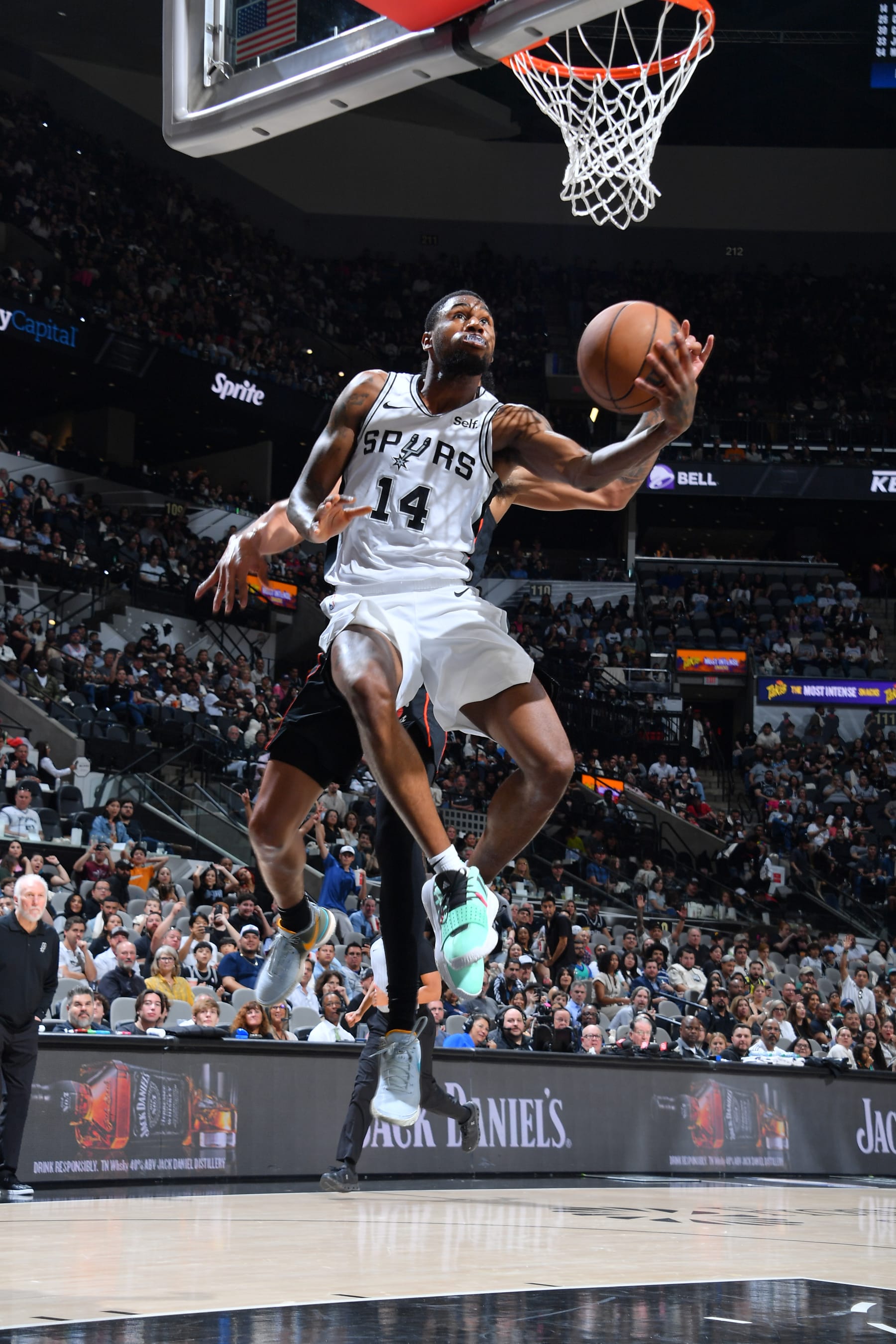 SAN ANTONIO, TX - APRIL 14: Blake Wesley #14 of the San Antonio Spurs drives to the basket during the game against the Detroit Pistons on April 14, 2024 at the Frost Bank Center in San Antonio, Texas. NOTE TO USER: User expressly acknowledges and agrees that, by downloading and or using this photograph, user is consenting to the terms and conditions of the Getty Images License Agreement. Mandatory Copyright Notice: Copyright 2024 NBAE (Photos by Michael Gonzales/NBAE via Getty Images)