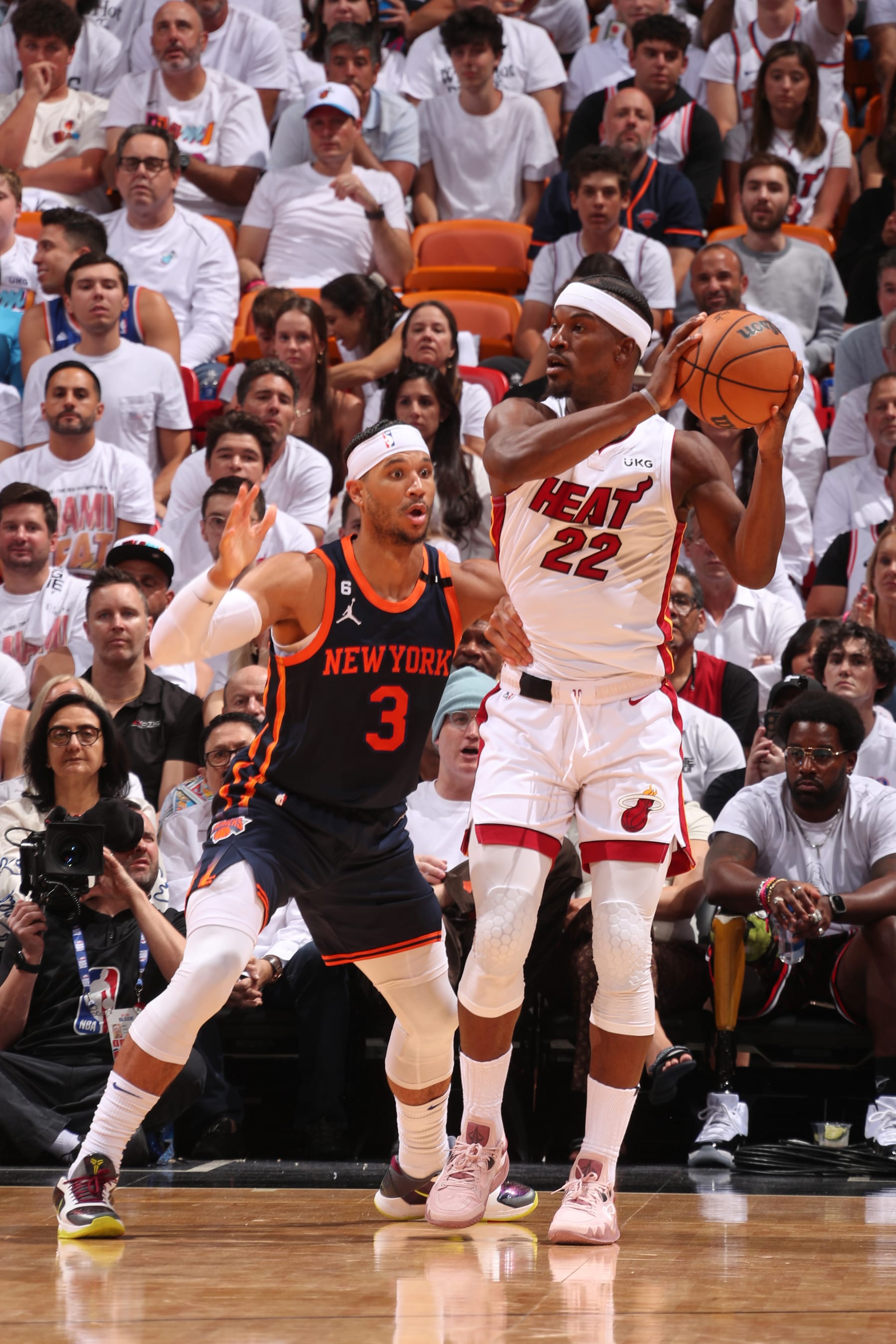 MIAMI, FL - MAY 12: Jimmy Butler #22 of the Miami Heat looks to pass the ball during Game 6 of the 2023 NBA Playoffs Eastern Conference Semi-Finals on May 12, 2023 at Kaseya Center in Miami, Florida. NOTE TO USER: User expressly acknowledges and agrees that, by downloading and or using this Photograph, user is consenting to the terms and conditions of the Getty Images License Agreement. Mandatory Copyright Notice: Copyright 2023 NBAE (Photo by Issac Baldizon/NBAE via Getty Images) MIAMI, FL - MAY 12: Jimmy Butler #22 of the Miami Heat looks to pass the ball during Game 6 of the 2023 NBA Playoffs Eastern Conference Semi-Finals on May 12, 2023 at Kaseya Center in Miami, Florida. NOTE TO USER: User expressly acknowledges and agrees that, by downloading and or using this Photograph, user is consenting to the terms and conditions of the Getty Images License Agreement. Mandatory Copyright Notice: Copyright 2023 NBAE (Photo by Issac Baldizon/NBAE via Getty Images)