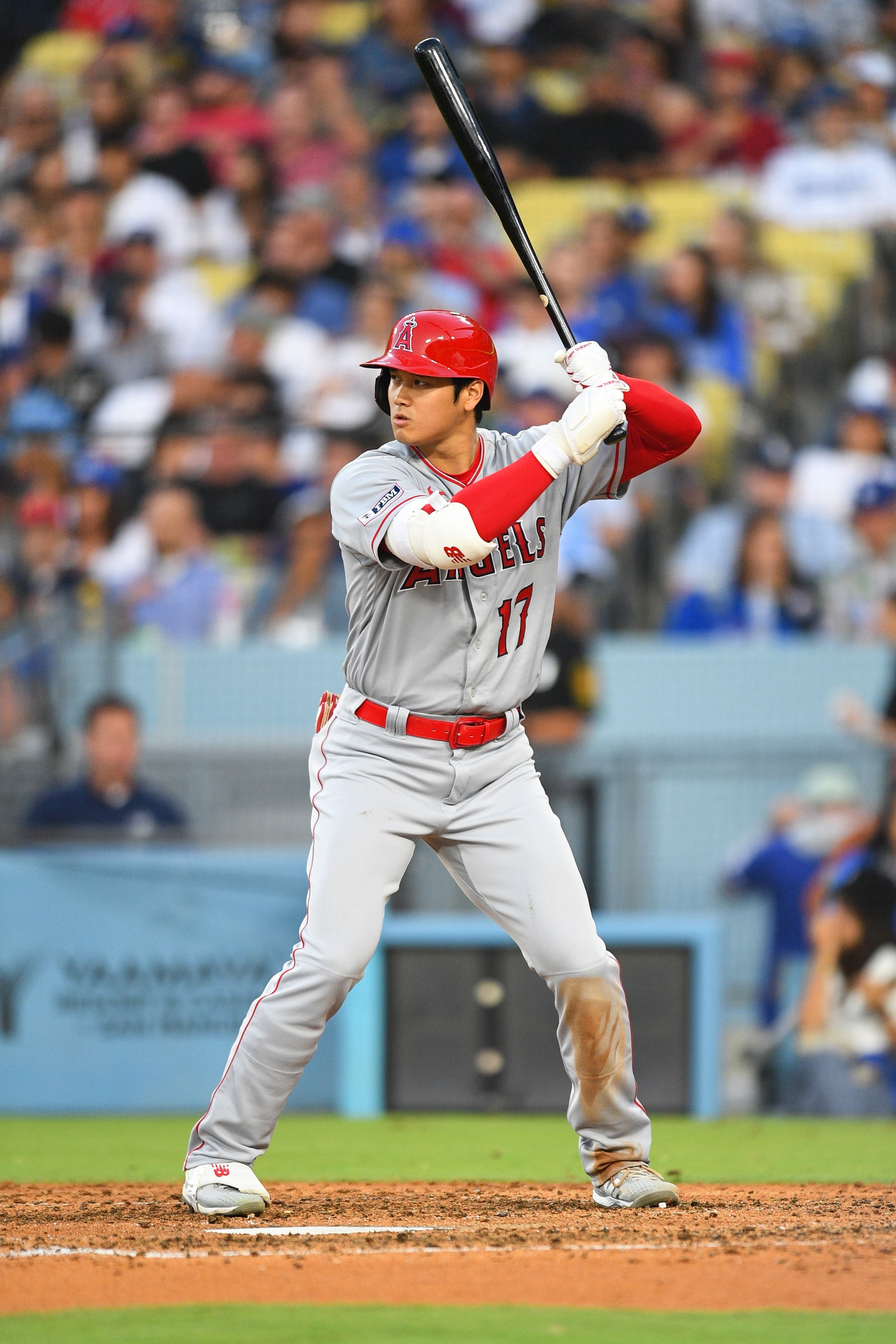 LOS ANGELES, CA - JULY 08: Los Angeles Angels designated hitter Shohei Ohtani (17) at bat during the MLB game between the Los Angeles Angels and the Los Angeles Dodgers on July 8, 2023 at Dodger Stadium in Los Angeles, CA. (Photo by Brian Rothmuller/Icon Sportswire via Getty Images)
