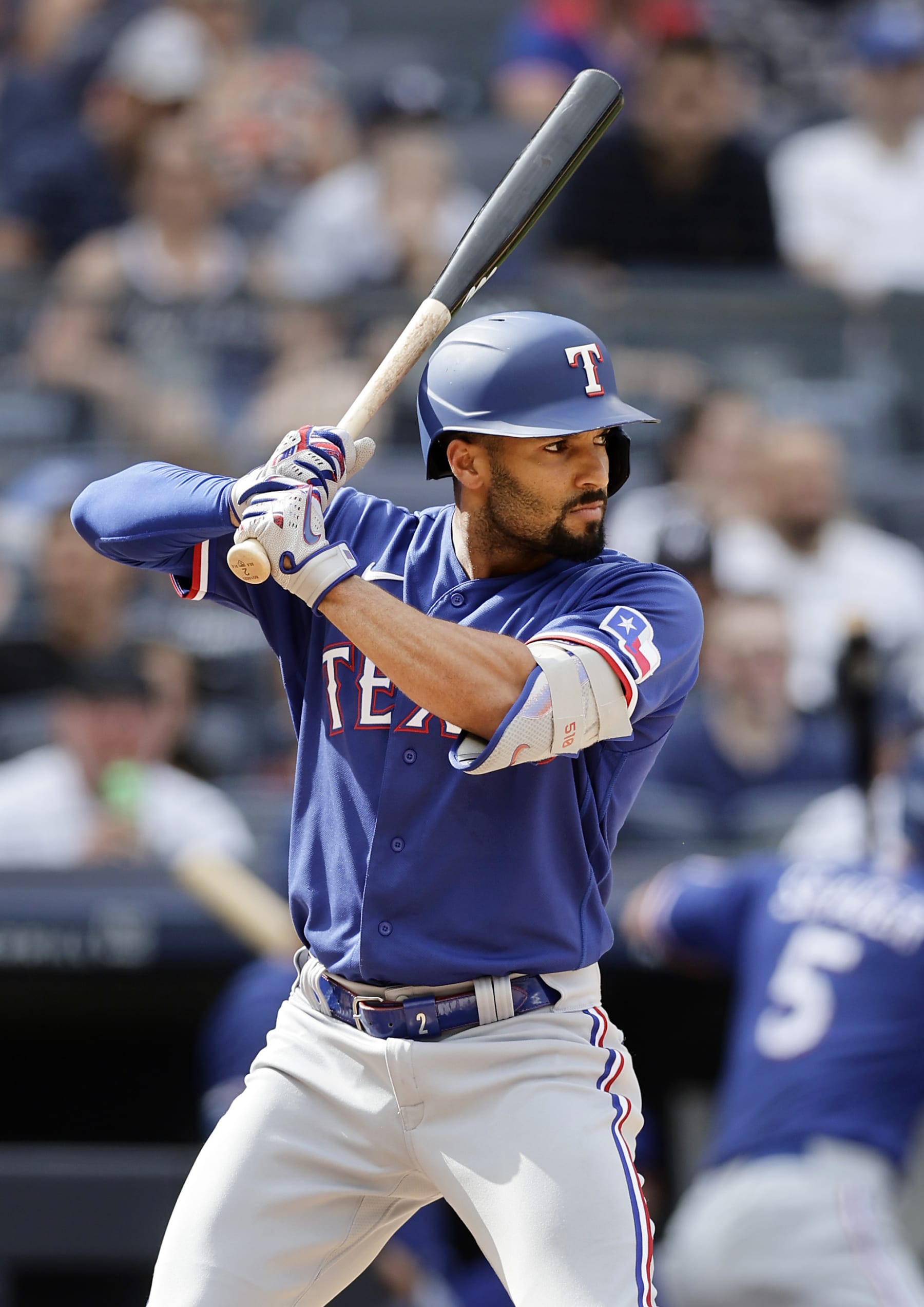 NEW YORK, NEW YORK - JUNE 24:  Marcus Semien #2 of the Texas Rangers in action against the New York Yankees at Yankee Stadium on June 24, 2023 in the Bronx borough of New York City. The Yankees defeated the Rangers 1-0. (Photo by Jim McIsaac/Getty Images)