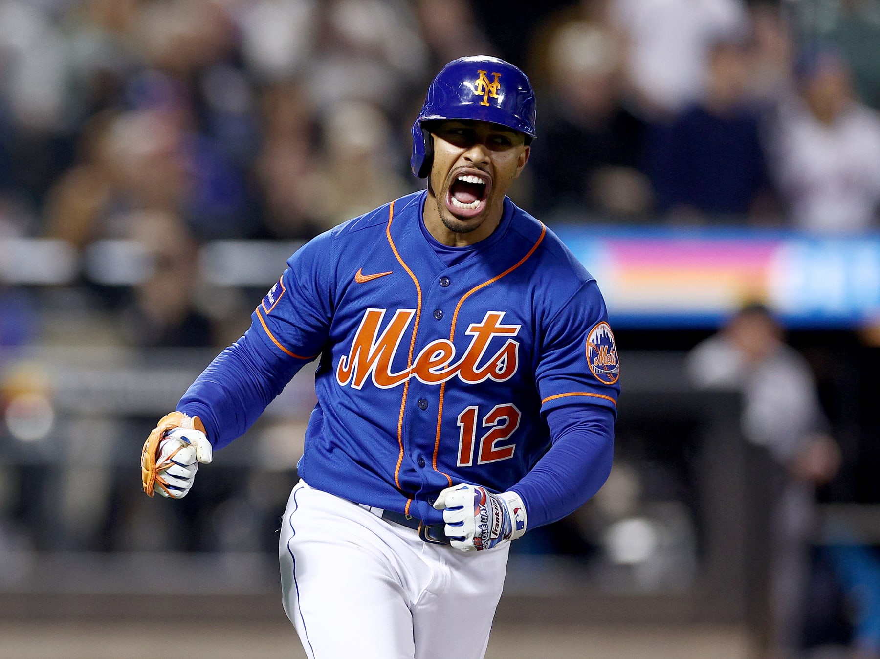 NEW YORK, NEW YORK - SEPTEMBER 27: Francisco Lindor #12 of the New York Mets celebrates his solo home run in the fourth inning against the Miami Marlins during game two of a double header at Citi Field on September 27, 2023 in the Flushing neighborhood of the Queens borough of New York City. This is Lindor's 30th home run of the season. (Photo by Elsa/Getty Images)