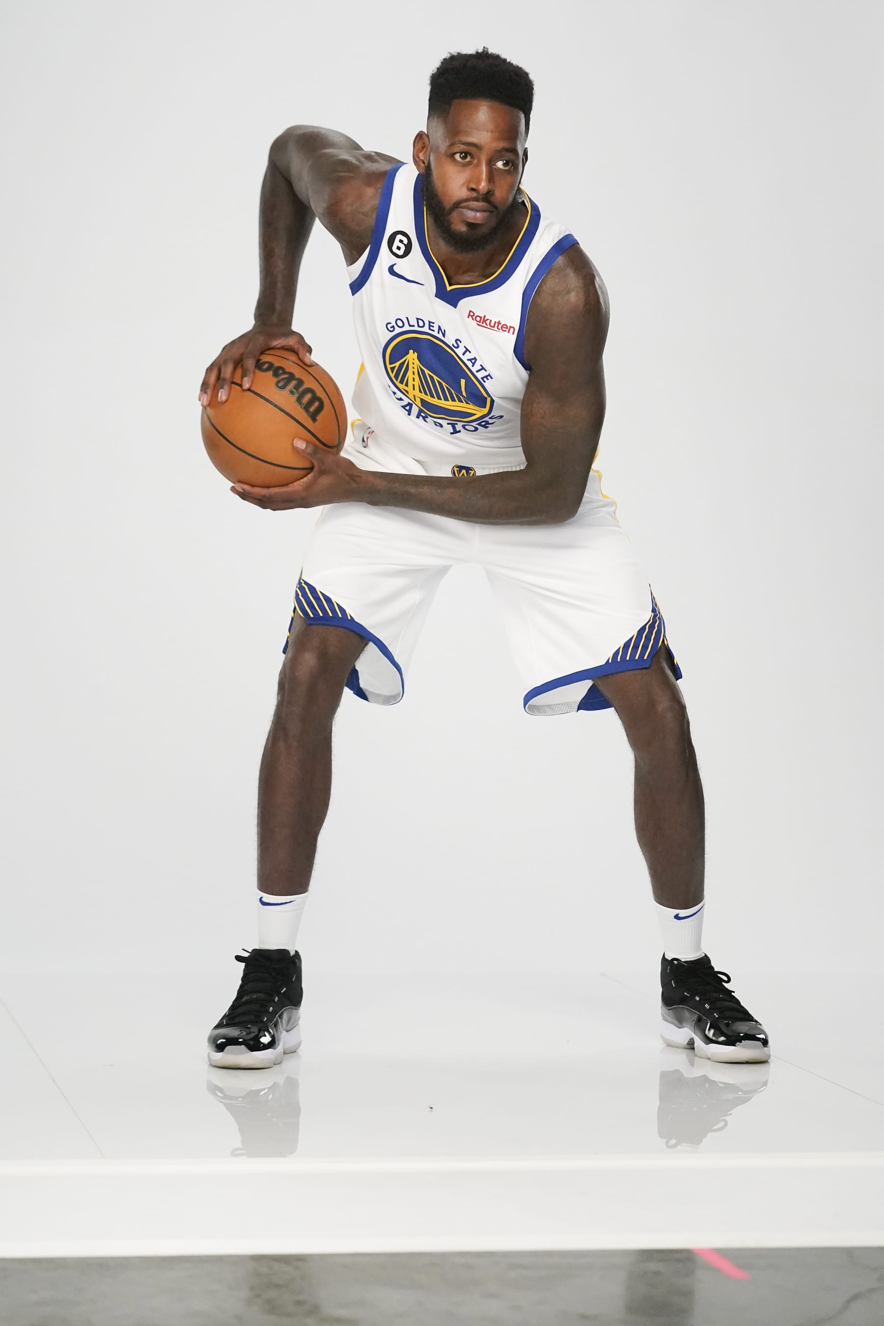 Golden State Warriors forward JaMychal Green poses for a photograph during an NBA basketball media day in San Francisco, Sunday, Sept. 25, 2022. (AP Photo/Godofredo A. Vásquez)