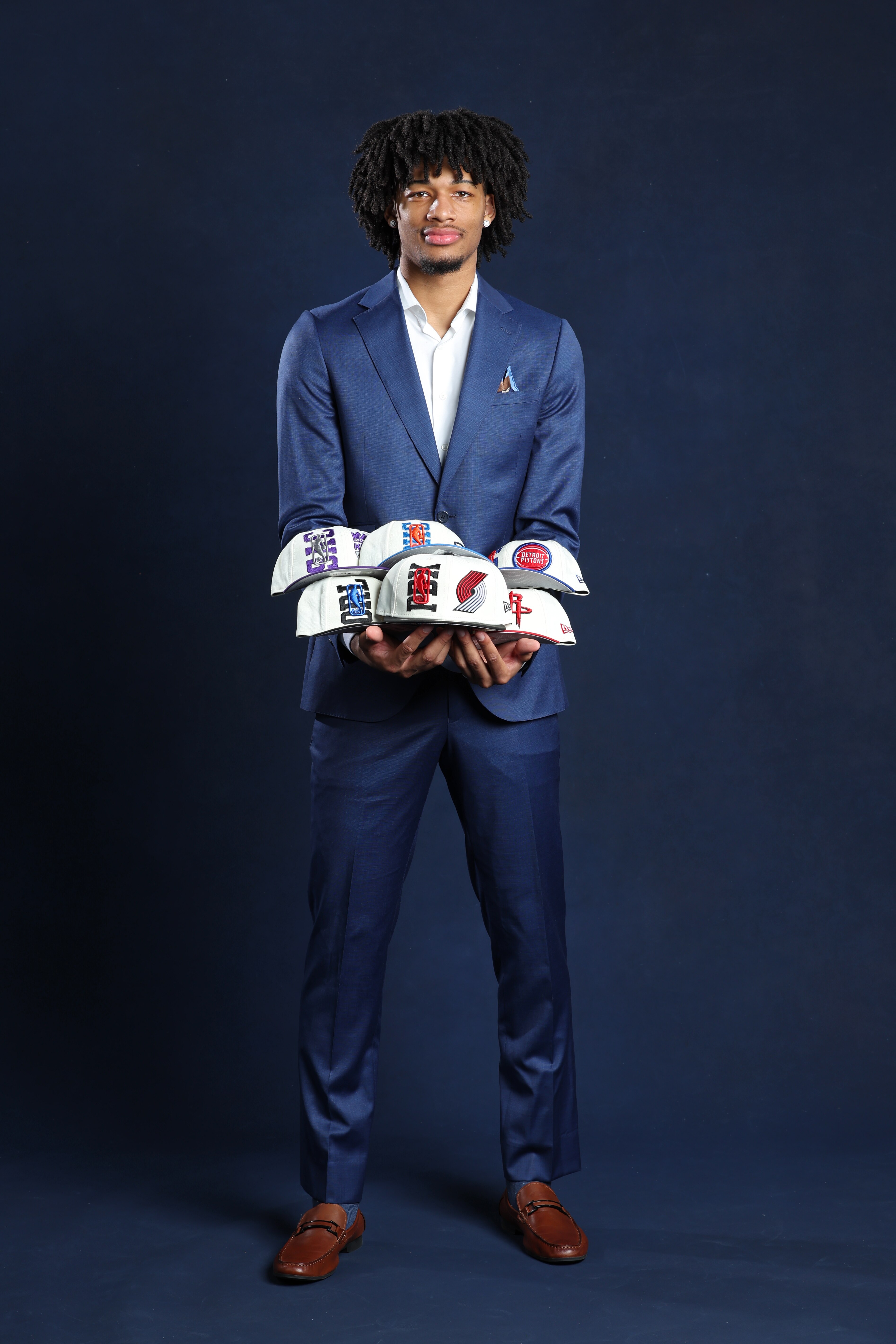 CHICAGO,IL - MAY 17: NBA Prospect, Shaedon Sharpe poses for a portrait during the 2022 NBA Draft Lottery at McCormick Place on May 17, 2022 in Chicago, Illinois. NOTE TO USER: User expressly acknowledges and agrees that, by downloading and or using this photograph, User is consenting to the terms and conditions of the Getty Images License Agreement. Mandatory Copyright Notice: Copyright 2022 NBAE (Photo by David Sherman/NBAE via Getty Images)