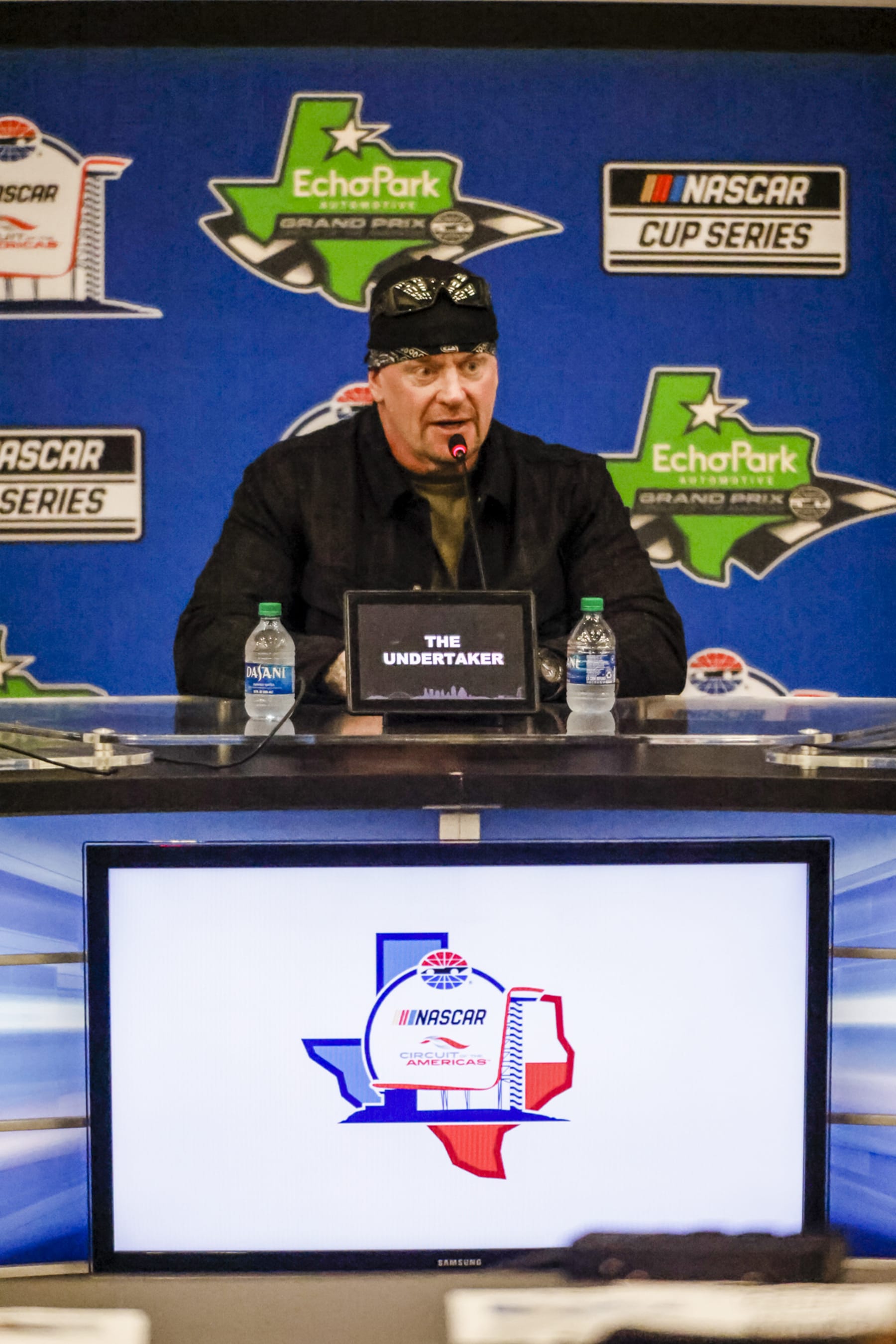 AUSTIN, TX - MARCH 27: WWE superstar The Undertaker does an interview before the NASCAR Cup Series EchoPark Automotive Grand Prix on March 27, 2022 at Circuit of The Americas in Austin, Texas. (Photo by Matthew Pearce/Icon Sportswire via Getty Images)