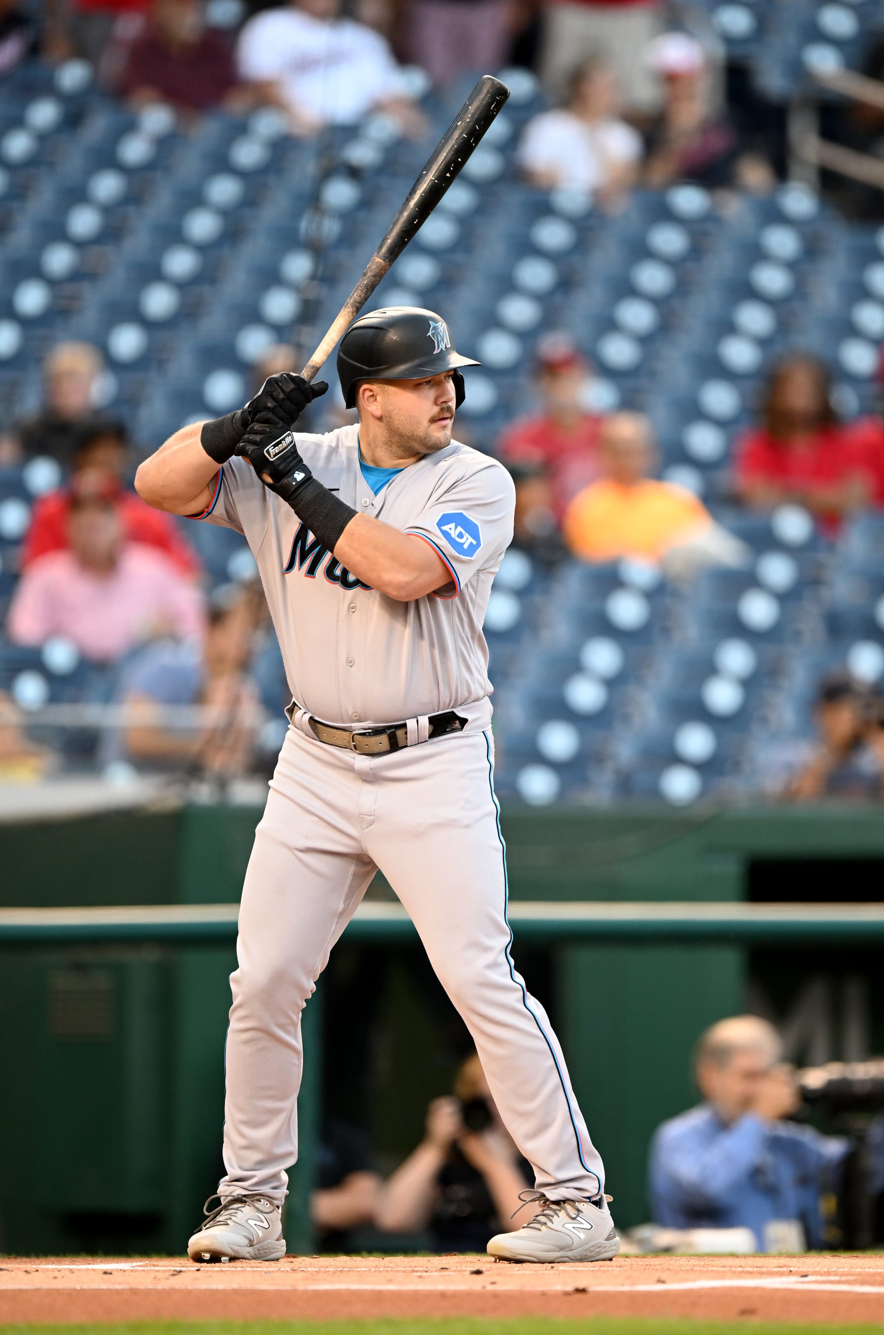WASHINGTON, DC - AUGUST 31: Jake Burger #36 of the Miami Marlins bats against the Washington Nationals at Nationals Park on August 31, 2023 in Washington, DC. (Photo by G Fiume/Getty Images)