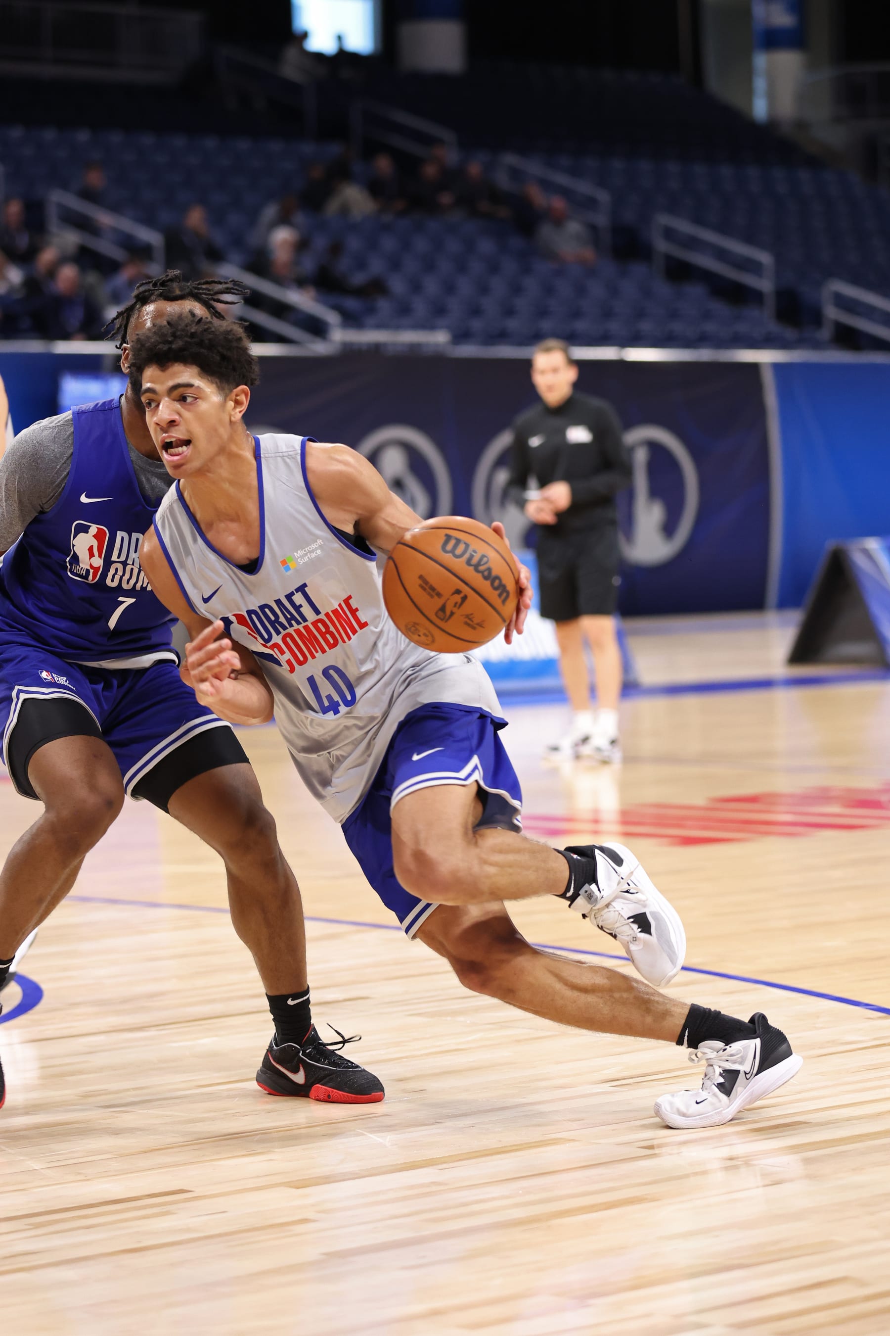 CHICAGO, IL - MAY 15: NBA Draft Prospect, Ben Sheppard drives to the basket during the 2023 NBA Draft Combine at Wintrust Arena on May 15, 2023 in Chicago, Illinois. NOTE TO USER: User expressly acknowledges and agrees that, by downloading and or using this photograph, user is consenting to the terms and conditions of the Getty Images License Agreement. Mandatory Copyright Notice: Copyright 2023 NBAE (Photo by Jeff Haynes/NBAE via Getty Images)