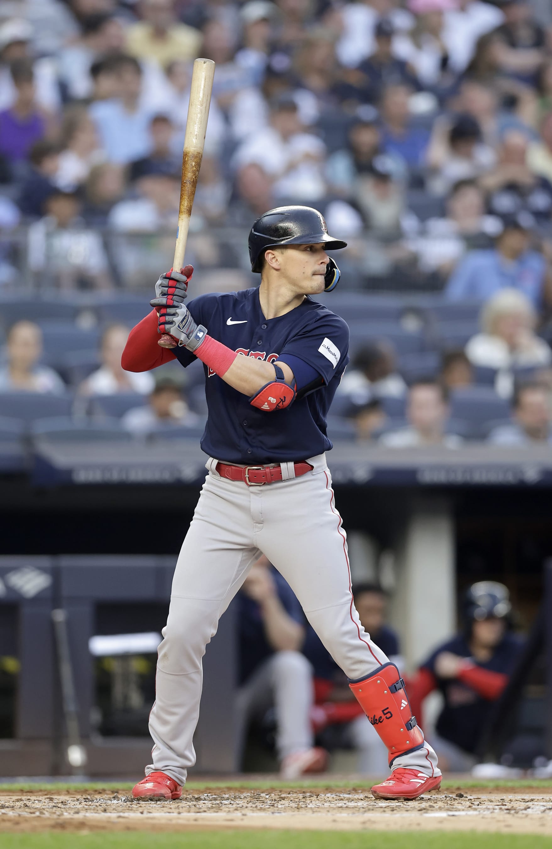 NEW YORK, NEW YORK - JUNE 11:  Enrique Hernandez #5 of the Boston Red Sox in action against the New York Yankees at Yankee Stadium on June 11, 2023 in the Bronx borough of New York City. The Red Sox defeated the Yankees 3-2 in ten innings. (Photo by Jim McIsaac/Getty Images)