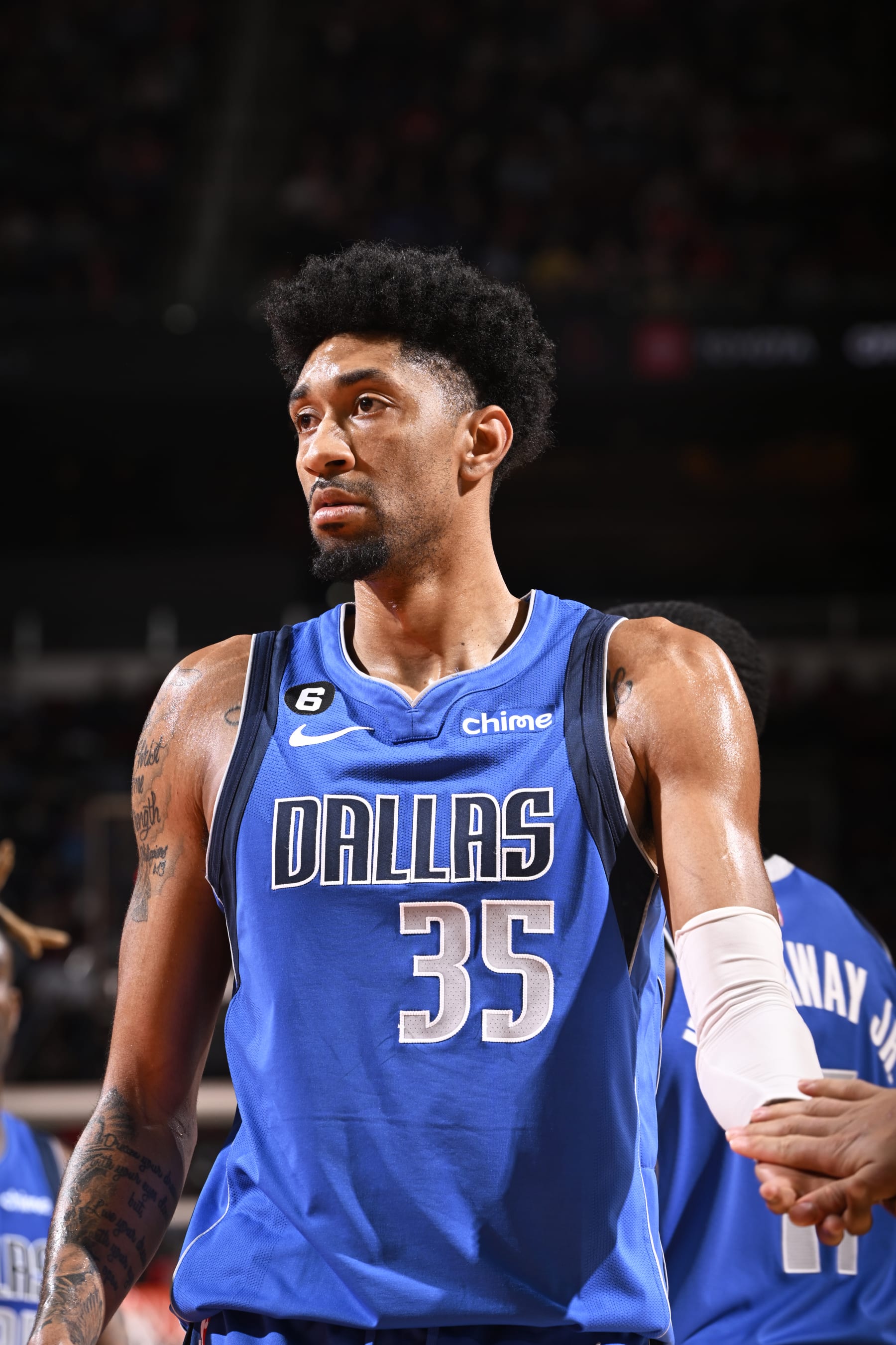 HOUSTON, TX - JANUARY 2: Christian Wood #35 of the Dallas Mavericks looks on during the game against the Houston Rockets on January 2, 2023 at the Toyota Center in Houston, Texas. NOTE TO USER: User expressly acknowledges and agrees that, by downloading and or using this photograph, User is consenting to the terms and conditions of the Getty Images License Agreement. Mandatory Copyright Notice: Copyright 2022 NBAE (Photo by Logan Riely/NBAE via Getty Images)