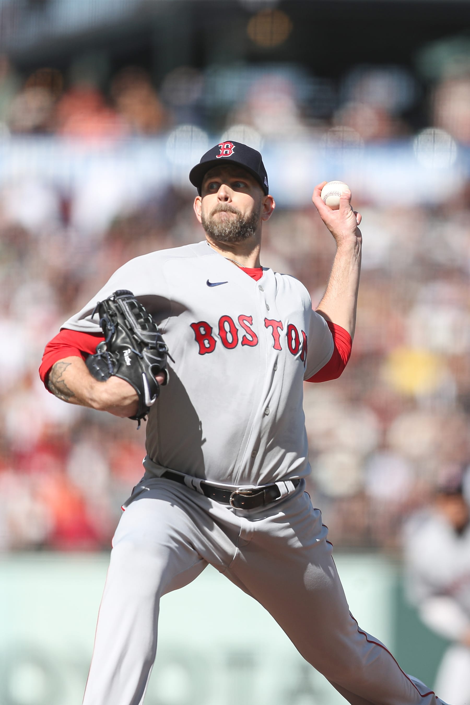 SAN FRANCISCO, CALIFORNIA - JULY 29: James Paxton #65 of the Boston Red Sox pitches against the San Francisco Giants in the bottom of the first inning at Oracle Park on July 29, 2023 in San Francisco, California. (Photo by Kavin Mistry/Getty Images)