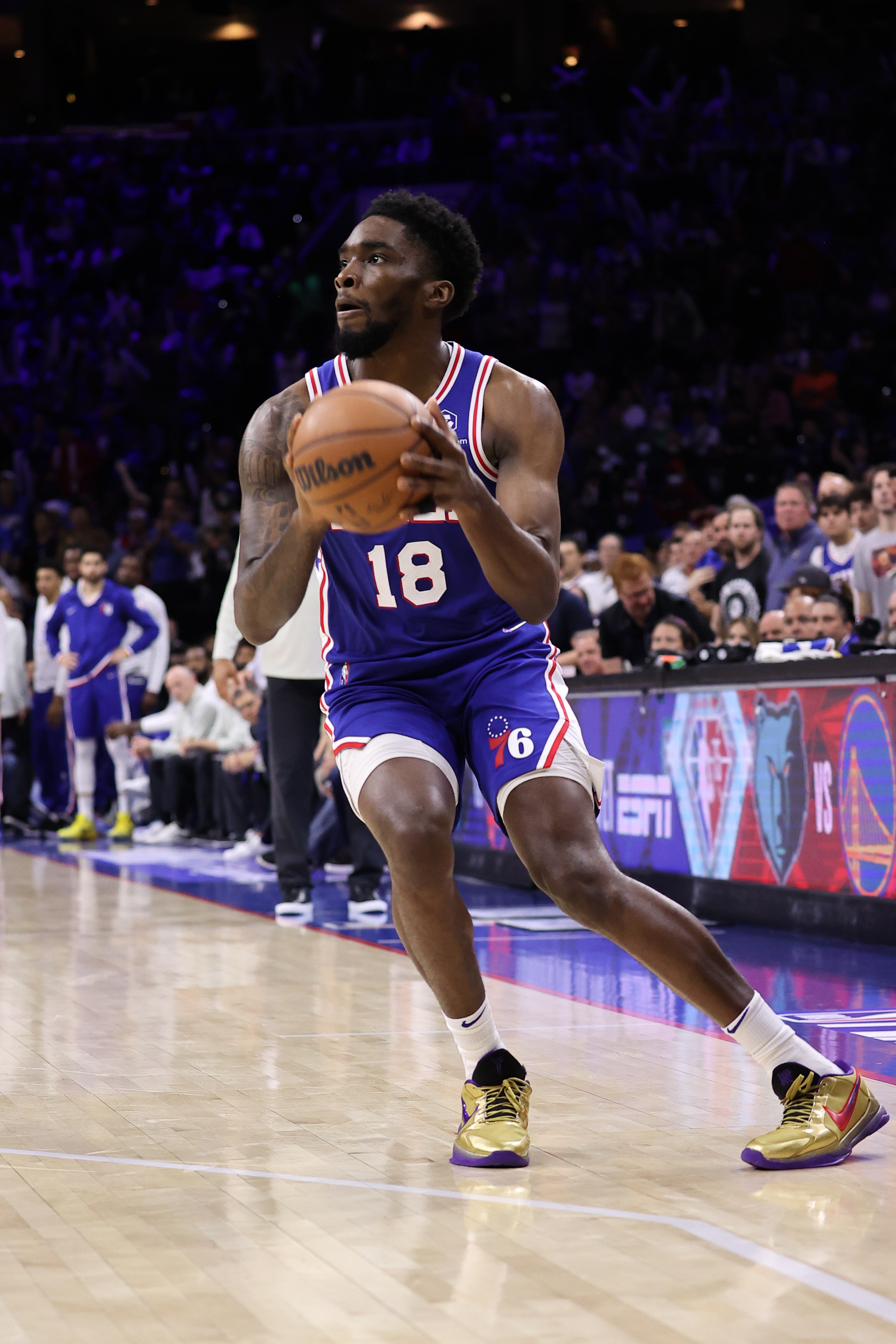 PHILADELPHIA, PA, USA - MAY 12: Shake Milton of Philadelphia 76ers in action during NBA semifinals between Philadelphia 76ers and Miami Heat at the Wells Fargo Center in Philadelphia, Pennsylvania, United States on May 12, 2022. (Photo by Tayfun Coskun/Anadolu Agency via Getty Images)