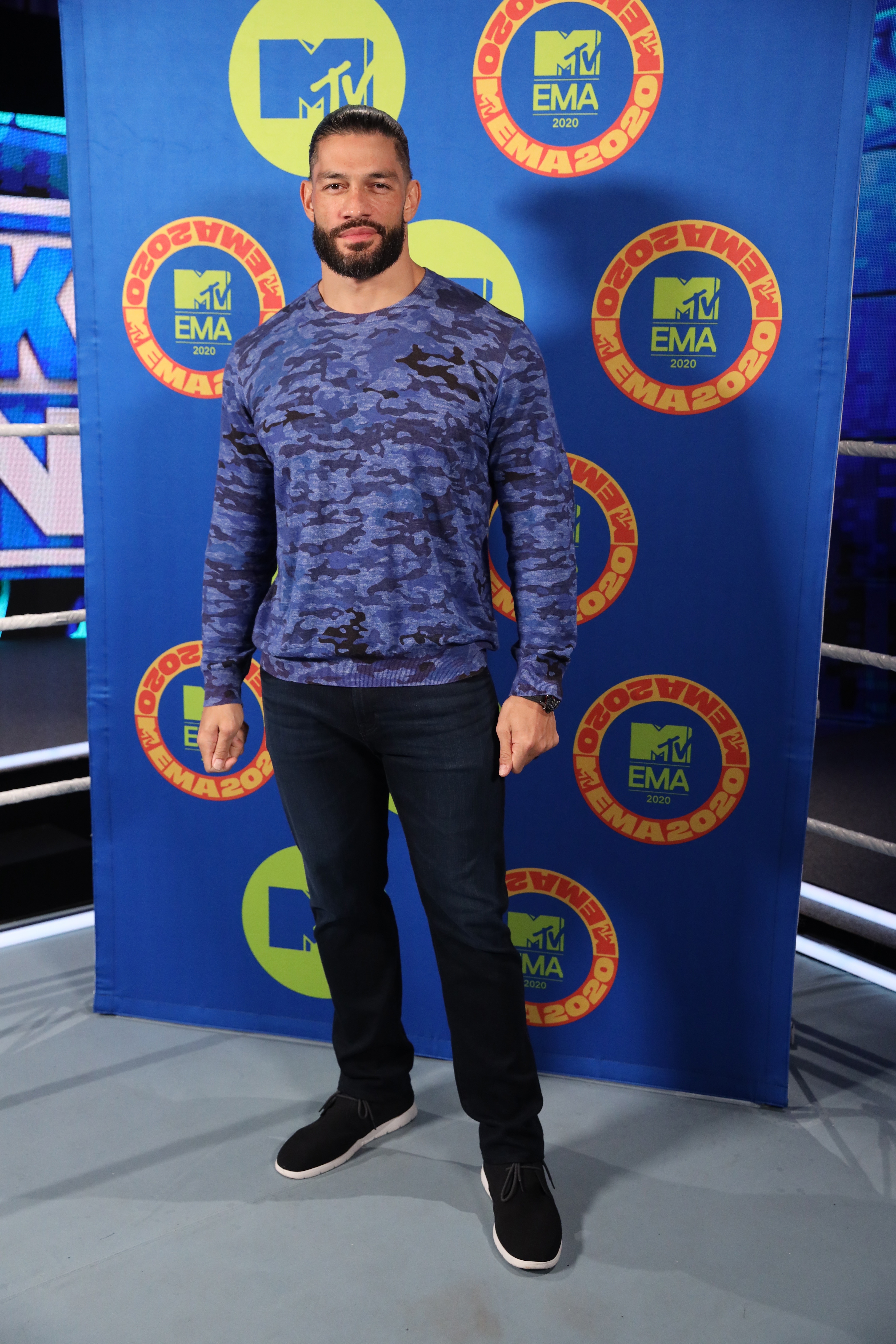 LOS ANGELES, CALIFORNIA - OCTOBER 30: In this image released on November 08, WWE Star Roman Reigns poses ahead of the MTV EMA's 2020 on October 30, 2020 in Orlando, United States. The MTV EMA's aired on November 08, 2020.  (Photo by WWE, INC./(c) WWE, INC. via Getty Images)