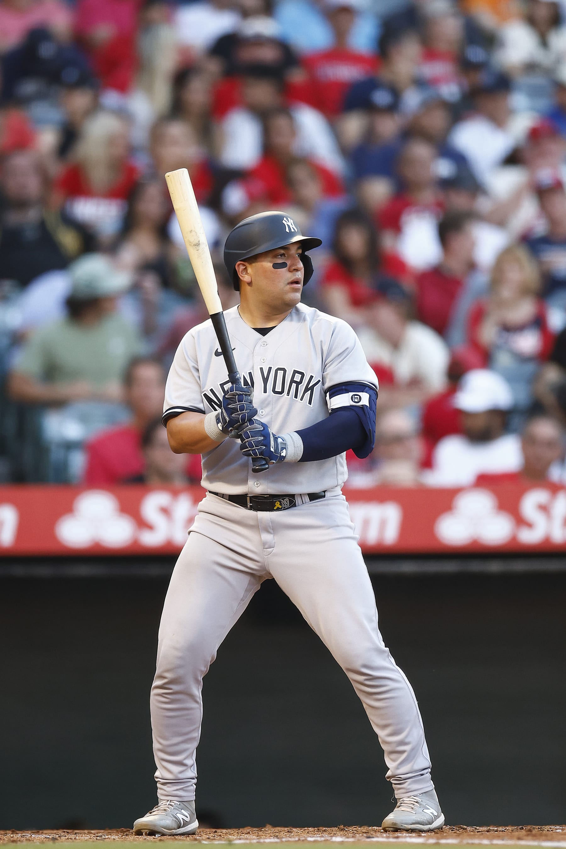 ANAHEIM, CALIFORNIA - JULY 17:   Jose Trevino #39 of the New York Yankees at Angel Stadium of Anaheim on July 17, 2023 in Anaheim, California. (Photo by Ronald Martinez/Getty Images)