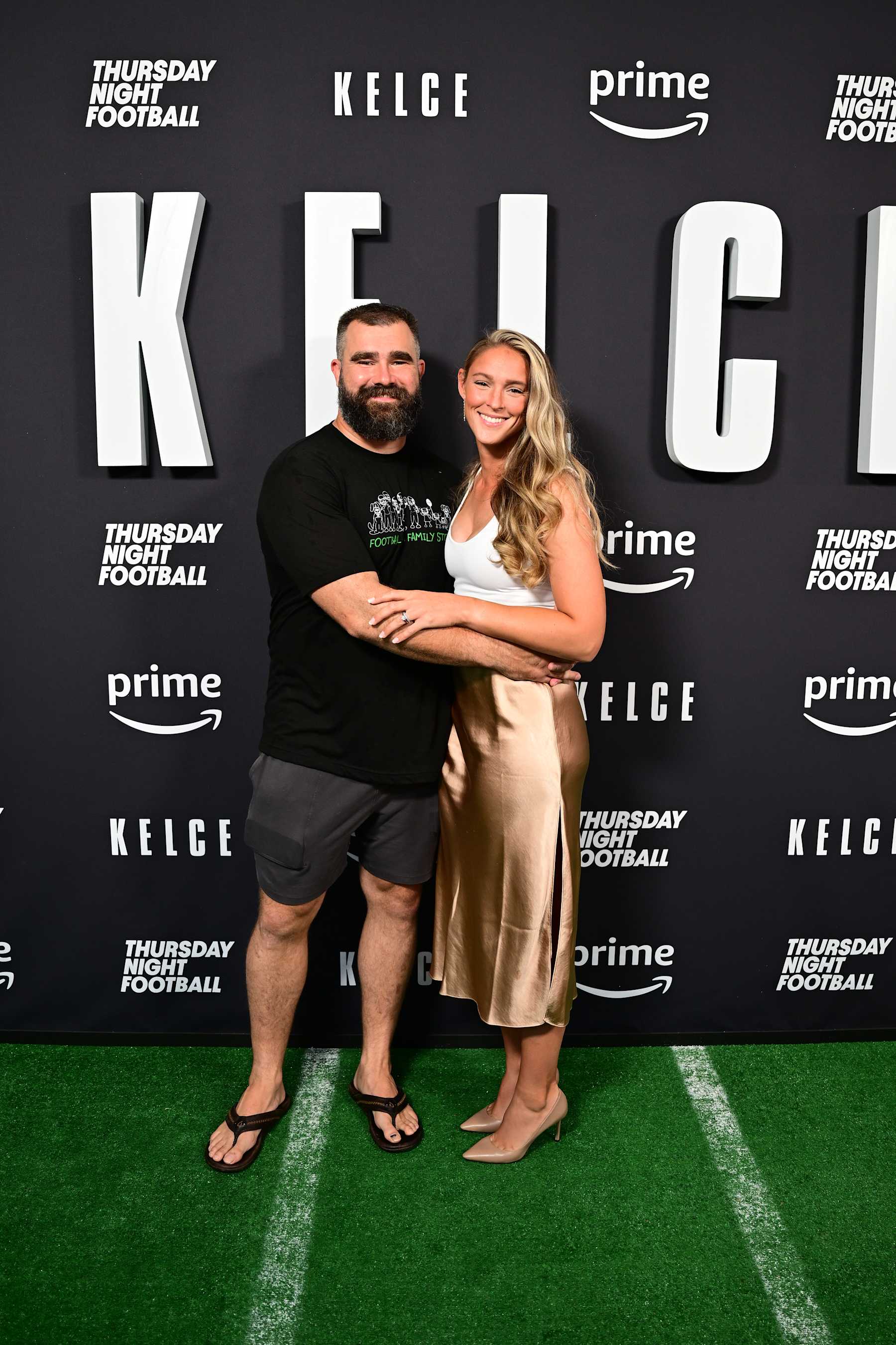 PHILADELPHIA, PENNSYLVANIA - SEPTEMBER 08: (L-R) Jason Kelce and Kylie Kelce attend Thursday Night Football Presents The World Premiere of "Kelce" on September 08, 2023 in Philadelphia, Pennsylvania. (Photo by Lisa Lake/Getty Images for Prime Video)