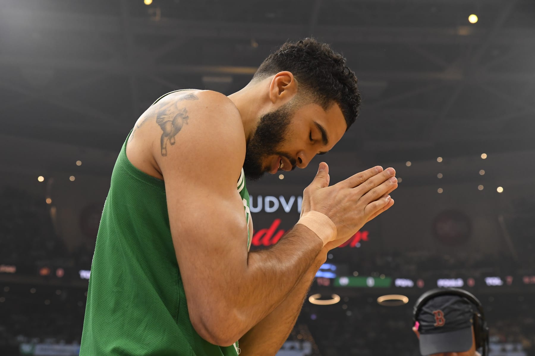 CLEVELAND, OH - MAY 11: Jayson Tatum #0 of the Boston Celtics before the game  against the Cleveland Cavaliers during Round 2 Game 3 of the 2024 NBA Playoffs on May 11, 2024 at Rocket Mortgage FieldHouse in Cleveland, Ohio. NOTE TO USER: User expressly acknowledges and agrees that, by downloading and/or using this Photograph, user is consenting to the terms and conditions of the Getty Images License Agreement. Mandatory Copyright Notice: Copyright 2024 NBAE (Photo by Brian Babineau/NBAE via Getty Images)