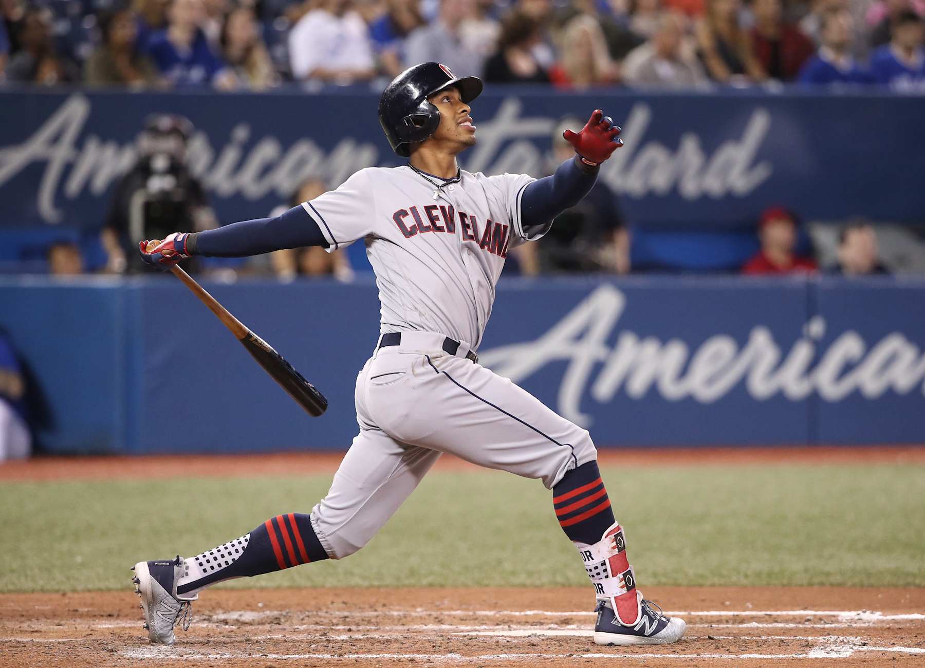 TORONTO, ON - SEPTEMBER 7: Francisco Lindor #12 of the Cleveland Indians bats in the fifth inning during MLB game action against the Toronto Blue Jays at Rogers Centre on September 7, 2018 in Toronto, Canada. (Photo by Tom Szczerbowski/Getty Images)
