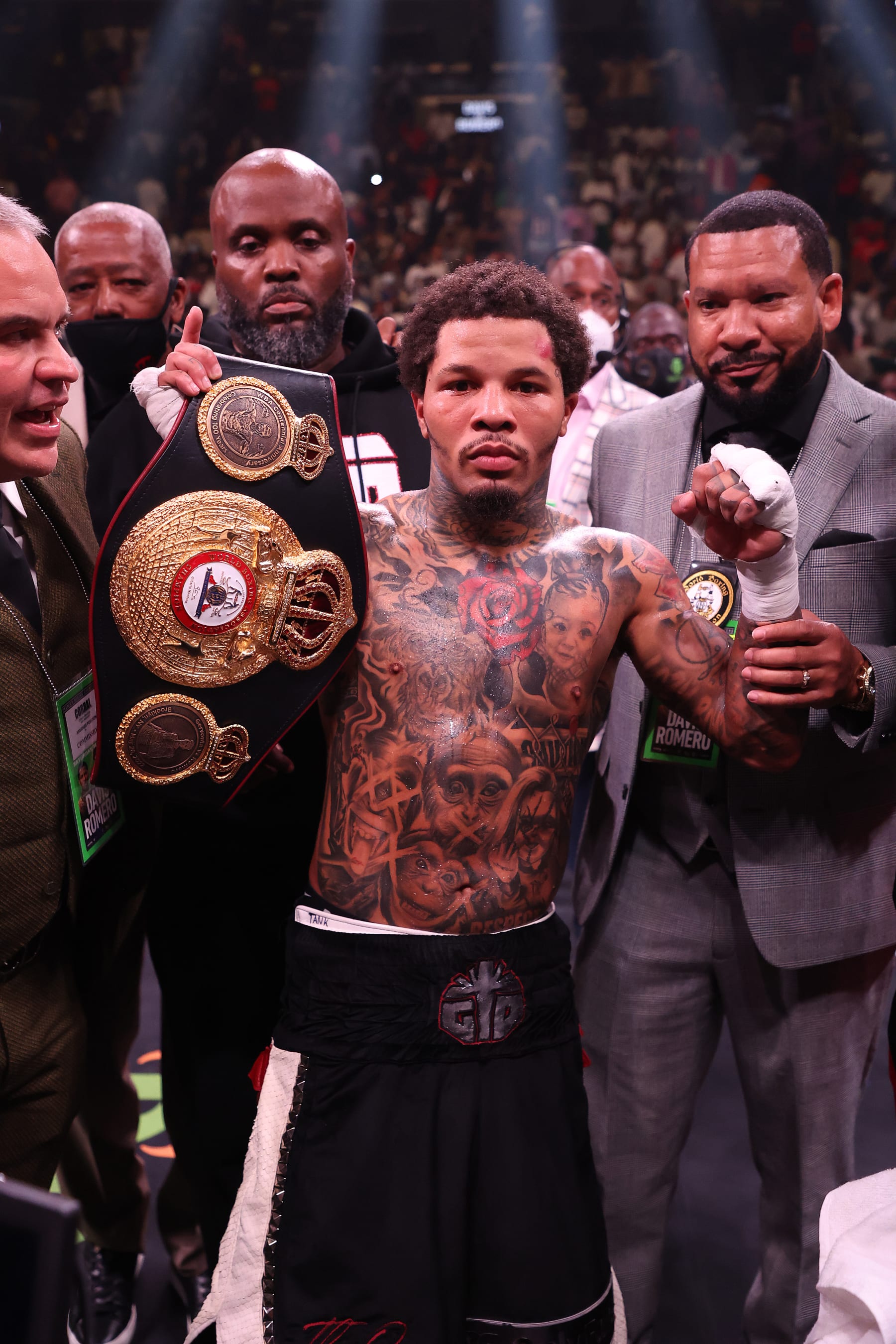BROOKLYN, NEW YORK - MAY 28:  Gervonta Davis poses with the belt after knocking out Rolando Romero with a left hook in the sixth round during their fight for Davis' WBA World lightweight title at Barclays Center on May 28, 2022 in Brooklyn, New York. (Photo by Al Bello/Getty Images)