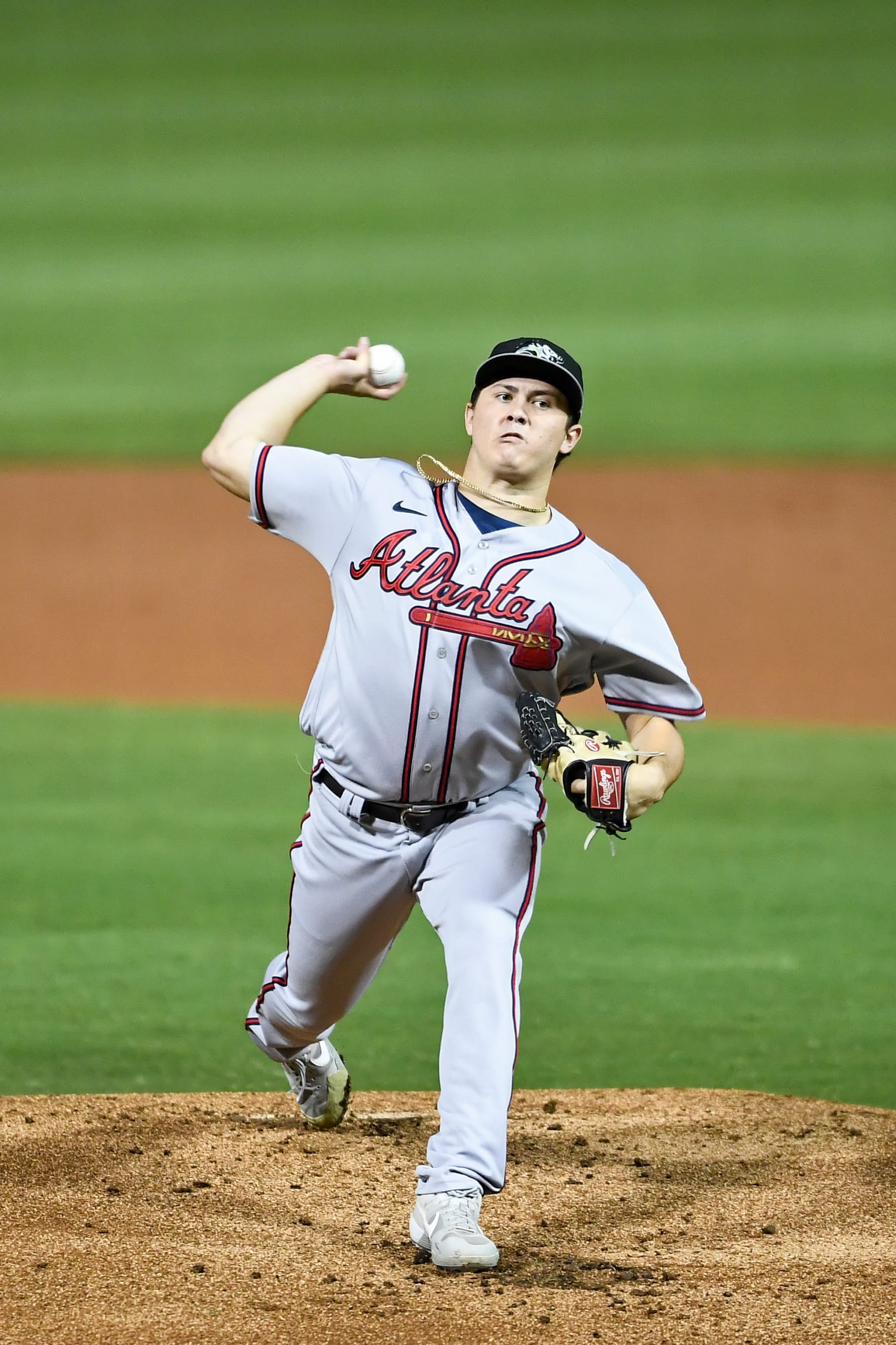 GLENDALE, AZ - NOVEMBER 12, 2021: Victor Vodnik #30 of the Peoria Javelinas throws a pitch against the Salt River Rafters at Salt River Fields on November 12, 2021 in Glendale, Arizona. (Photo by Chris Bernacchi/Diamond Images via Getty Images)