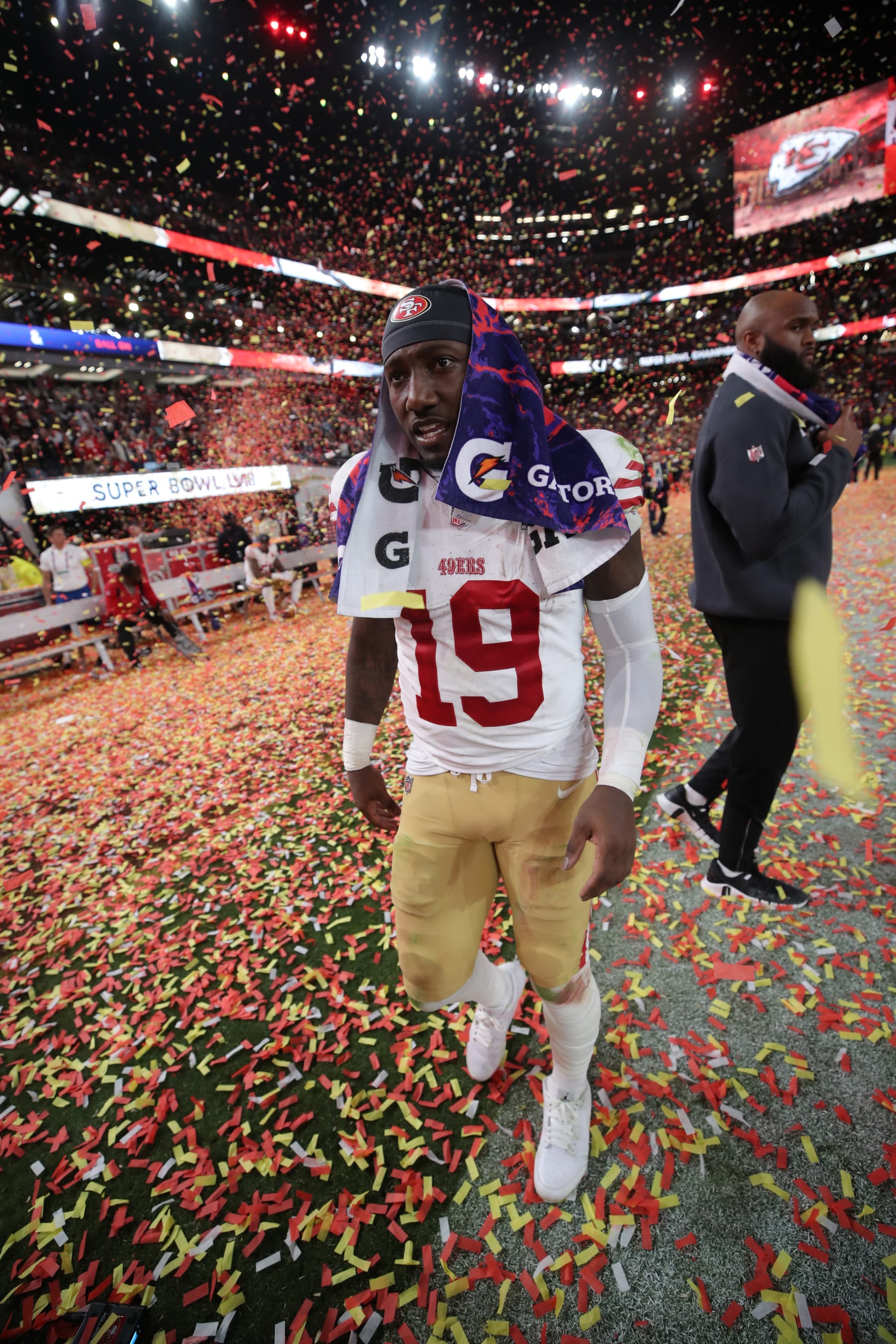 LAS VEGAS, NV - FEBRUARY 11: Deebo Samuel #19 of the San Francisco 49ers on the field after Super Bowl LVIII against the Kansas City Chiefs at Allegiant Stadium on February 11, 2024 in Las Vegas, Nevada. The Chiefs defeated the 49ers 25-22. (Photo by Michael Zagaris/San Francisco 49ers/Getty Images)