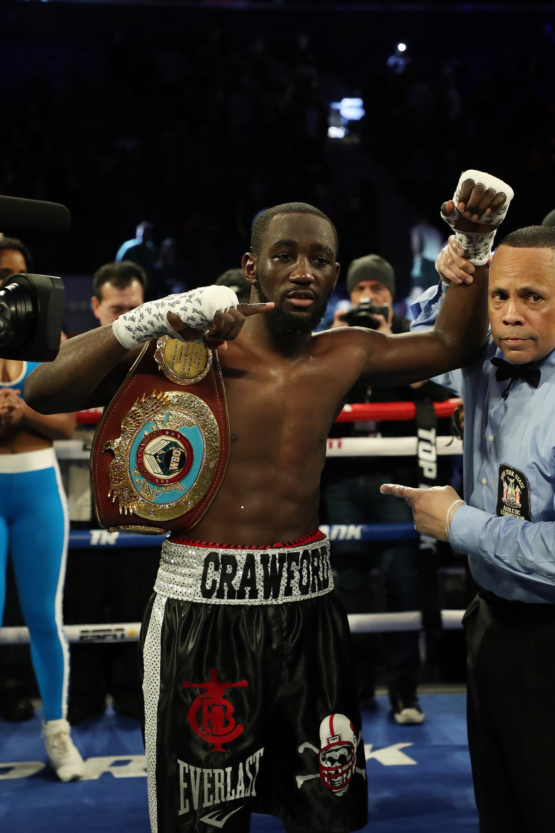NEW YORK, NEW YORK - DECEMBER 14:  Terence Crawford poses with the belt after his tko9 win against Egidijus Kavaliauskas during their bout for Crawford's WBO welterweight title at Madison Square Garden on December 14, 2019 in New York City. (Photo by Al Bello/Getty Images)