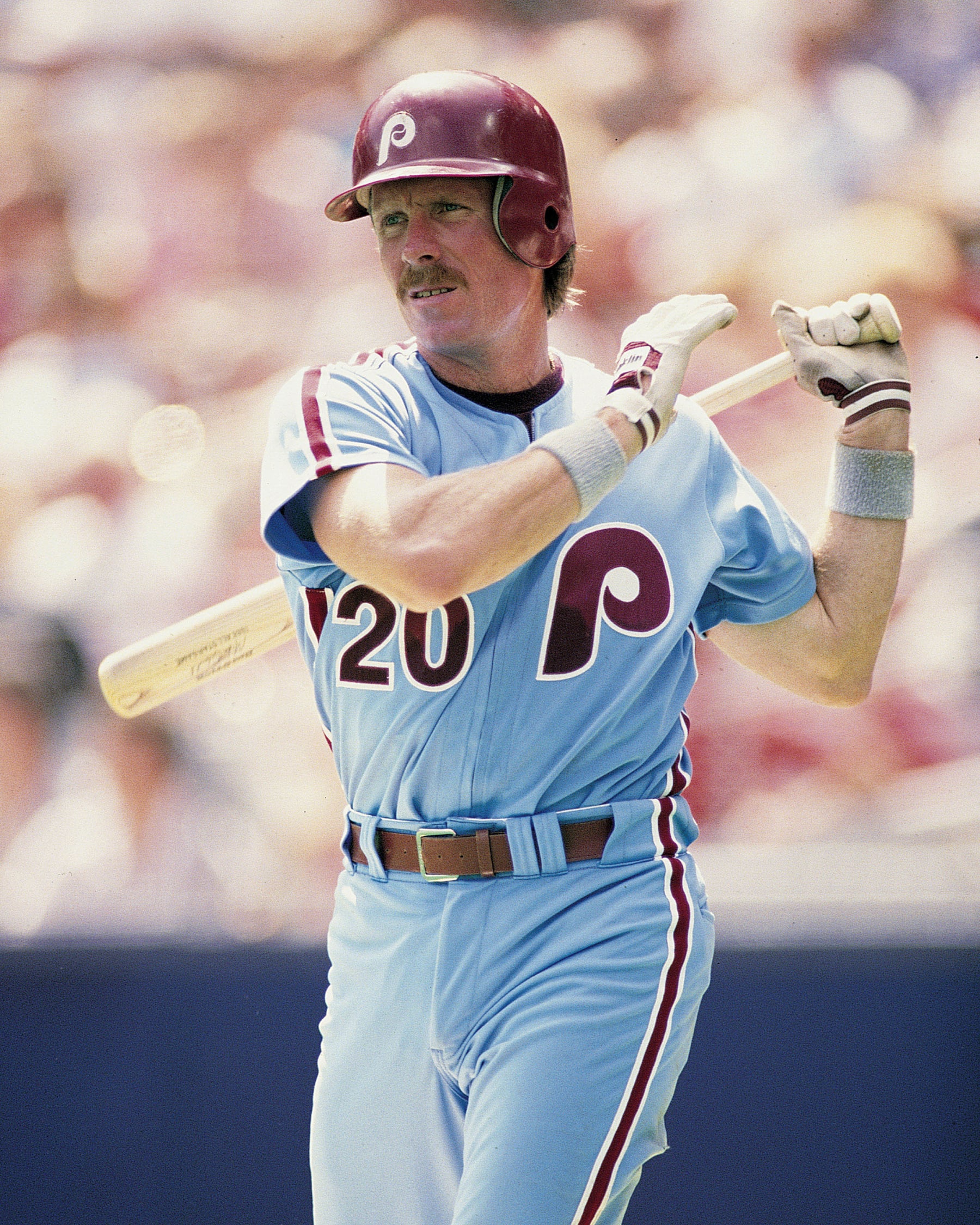 1980's: Mike Schmidt of the Philadelphia Phillies.  (Photo by Sporting News via Getty Images/Sporting News via Getty Images via Getty Images)