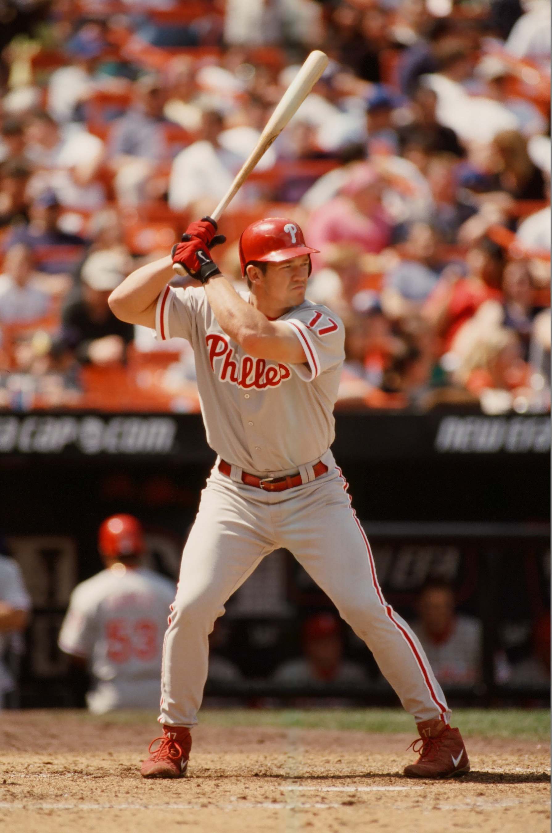 NEW YORK - MAY 28: Scott Rolen of the Philadelphia Phillies bats against the New York Mets at Shea Stadium on May 28, 2001 in the Flushing neighborhood of the Queens borough of New York City. (Photo by Sporting News via Getty Images via Getty Images) 