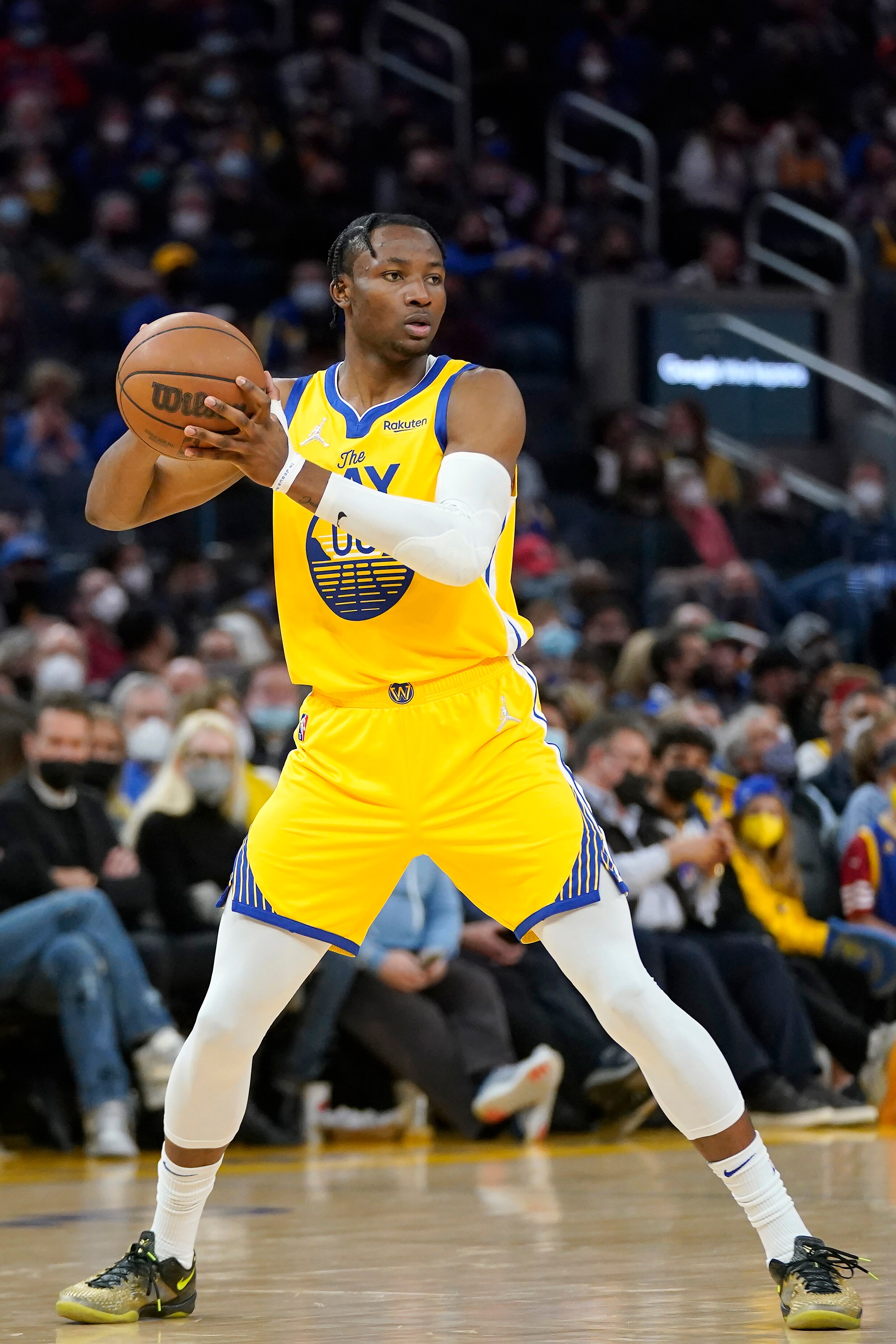 Golden State Warriors forward Jonathan Kuminga against the Minnesota Timberwolves during an NBA basketball game in San Francisco, Thursday, Jan. 27, 2022. (AP Photo/Jeff Chiu)