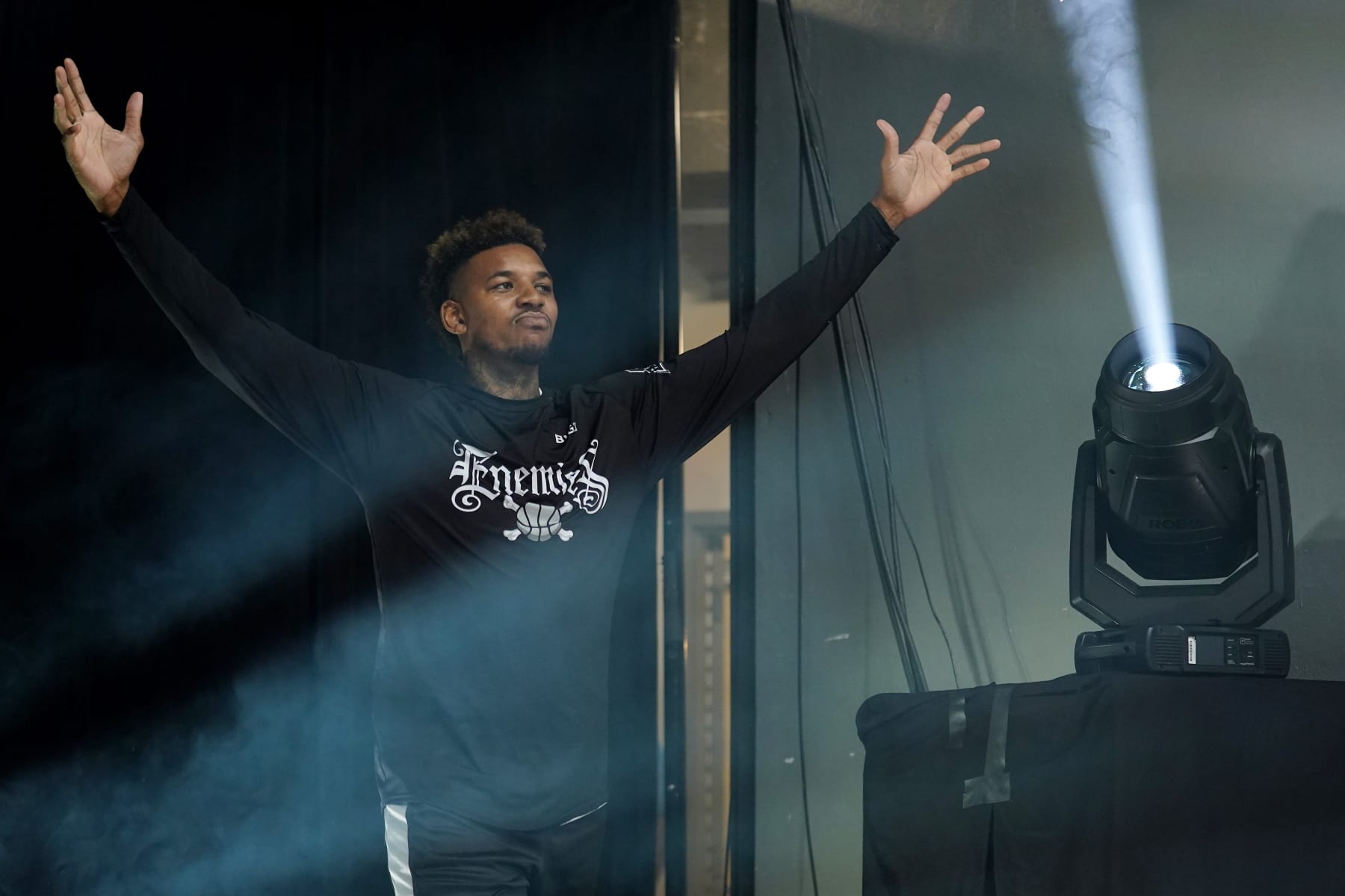 FRISCO, TEXAS - JULY 10: Nick Young #1 of the Enemies walks onto the court during team introductions prior to the game against the 3 Headed Monsters in BIG3 Week Four at Comerica Center on July 10, 2022 in Frisco, Texas. (Photo by Alex Bierens de Haan/Getty Images for BIG3)