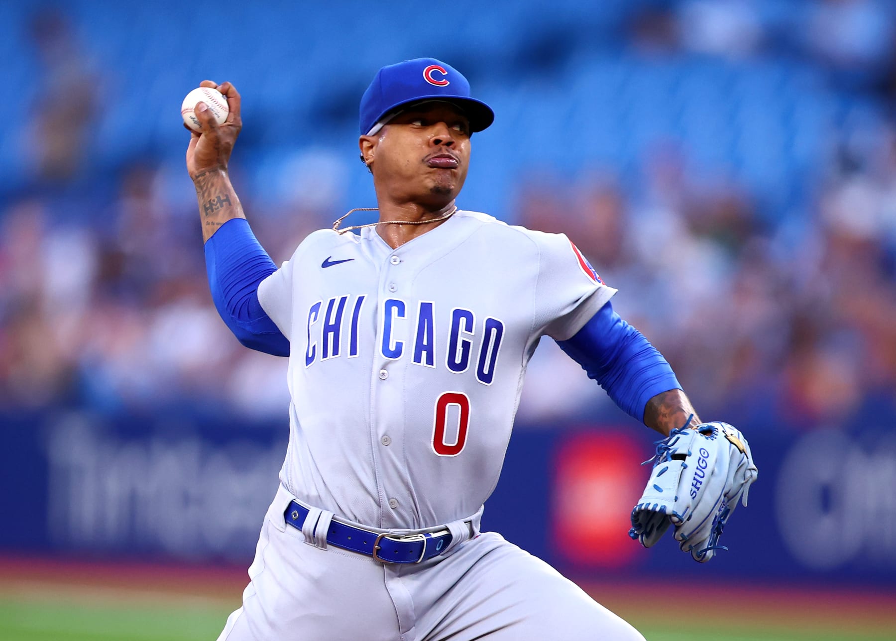 TORONTO, ON - AUGUST 30:  Marcus Stroman #0 of the Chicago Cubs delivers a pitch against the Toronto Blue Jays at Rogers Centre on August 30, 2022 in Toronto, Ontario, Canada.  (Photo by Vaughn Ridley/Getty Images)