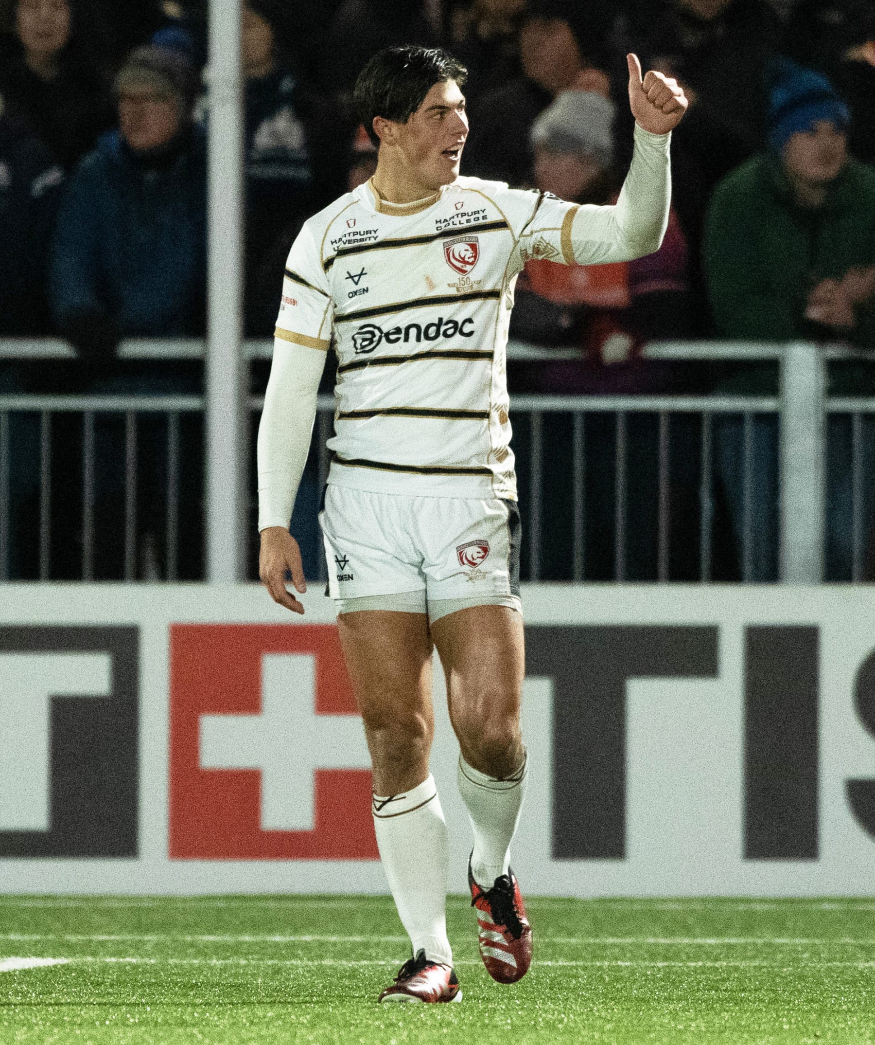EDINBURGH, SCOTLAND - JANUARY 13: Gloucester's Louis Rees-Zammitt celebrates after scoring a try during an EPCR Challenge Cup match between Edinburgh Rugby and Gloucester at the Hive Stadium, on January 13, 2024, in Edinburgh, Scotland. (Photo by Paul Devlin/SNS Group via Getty Images)
