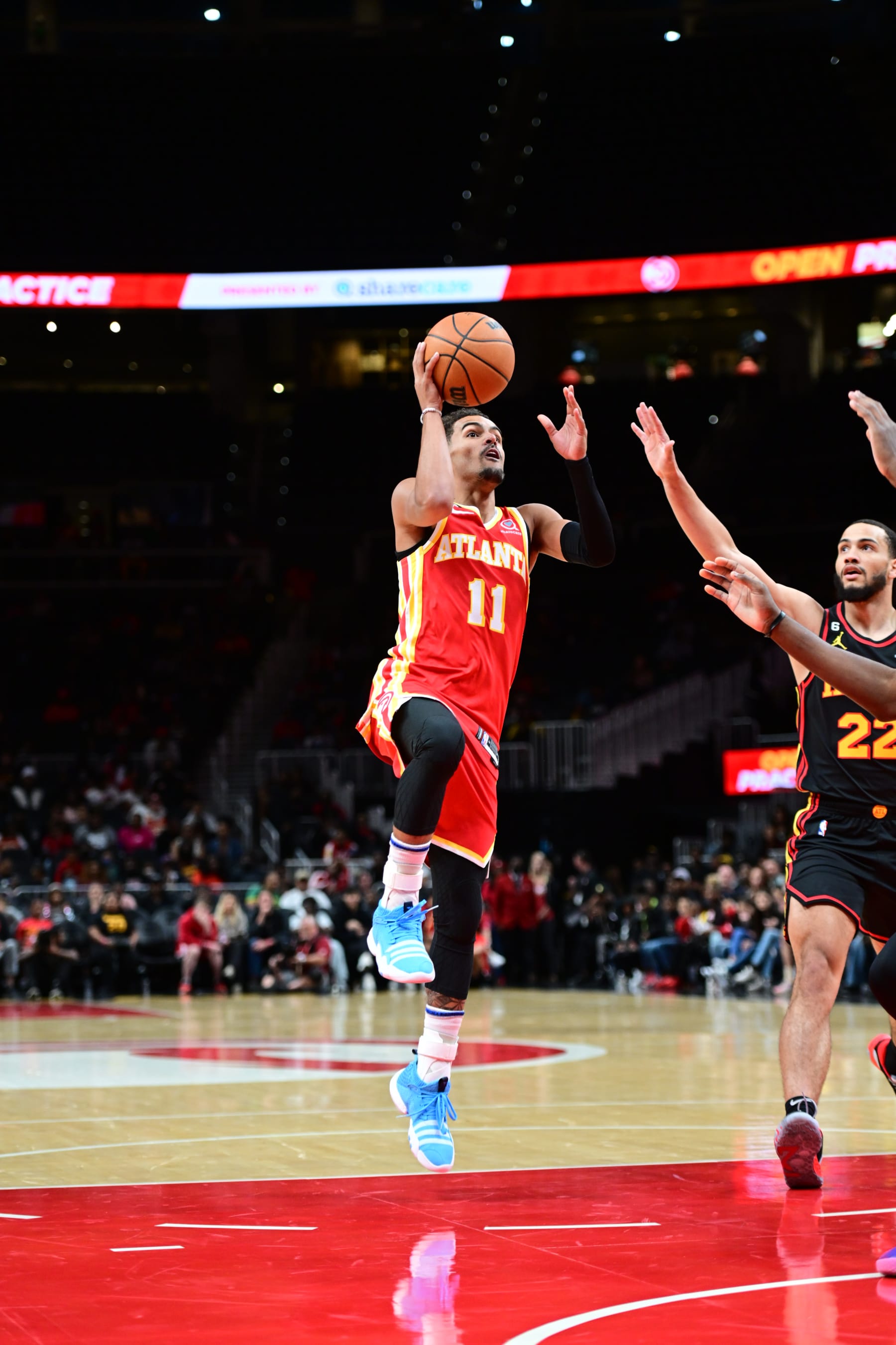 ATLANTA, GA - SEPTEMBER 28: Trae Young #11 of the Atlanta Hawks during the Atlanta Hawks Fanfest on September 28, 2022 at State Farm Arena in Atlanta, Georgia.  NOTE TO USER: User expressly acknowledges and agrees that, by downloading and/or using this Photograph, user is consenting to the terms and conditions of the Getty Images License Agreement. Mandatory Copyright Notice: Copyright 2022 NBAE (Photo by Adam Hagy/NBAE via Getty Images)