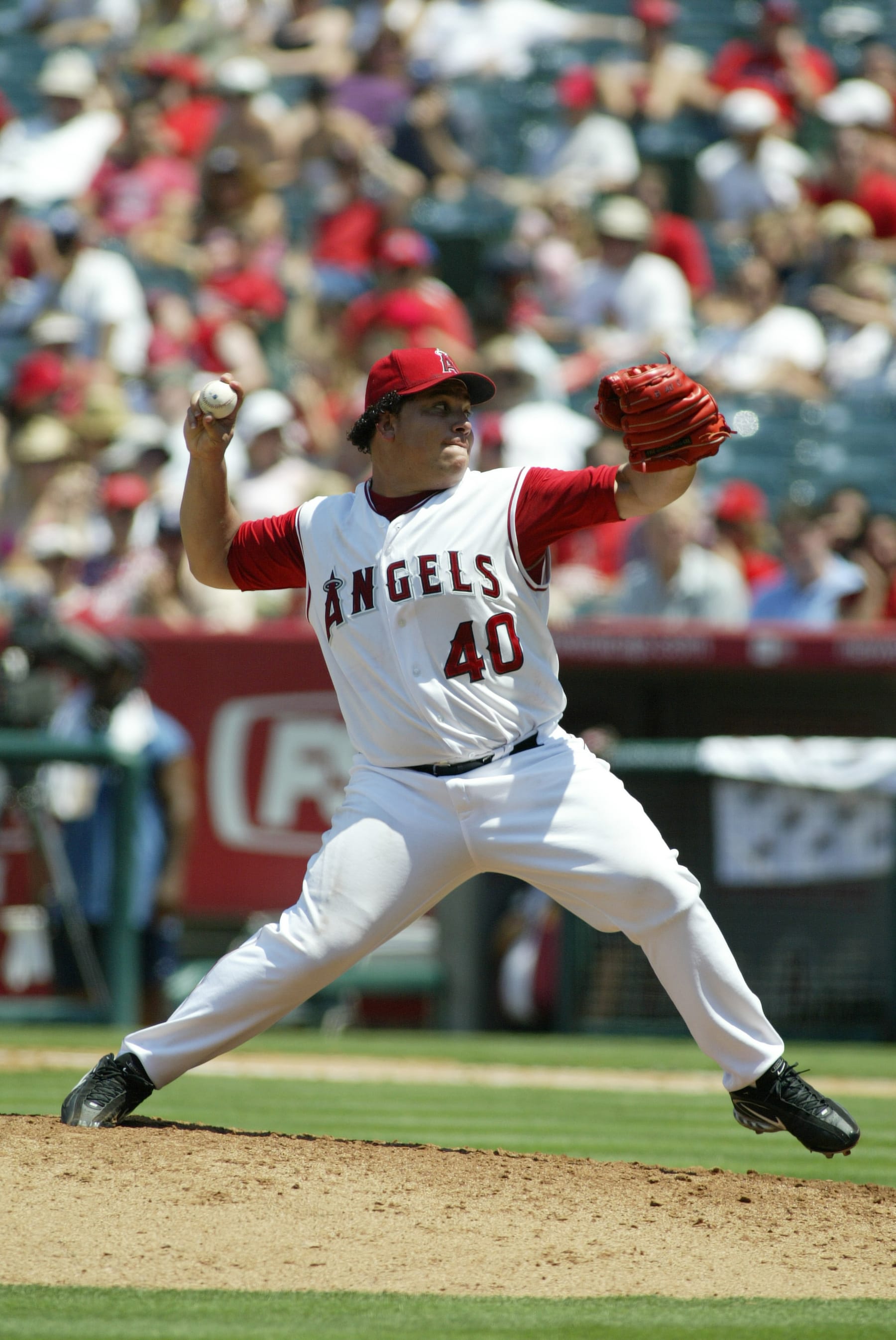ANAHEIM, CA - JULY 16:  Bartolo Colon of the of the Los Angeles Angels of Anaheim pitches during the game against the Tampa Bay Devil Rays at Angel Stadium in Anaheim, California on July 16, 2006.  The Angels defeated the Devil Rays 7-5.  (Photo by Robert Leiter/MLB Photos via Getty Images) 