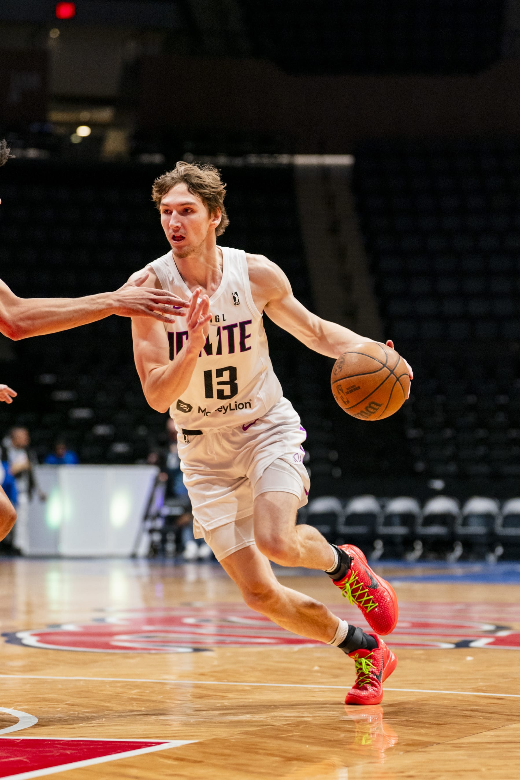 UNIONDALE, NY - MARCH 5: Matas Buzelis #13 of the G League Ignite drives to the basket during the game against the Long Island Nets on March 5, 2024 at Nassau Coliseum in Uniondale, New York. NOTE TO USER: User expressly acknowledges and agrees that, by downloading and/or using this Photograph, user is consenting to the terms and conditions of the Getty Images License Agreement. Mandatory Copyright Notice: Copyright 2024 NBAE (Photo by Mary Kate Ridgway/NBAE via Getty Images)