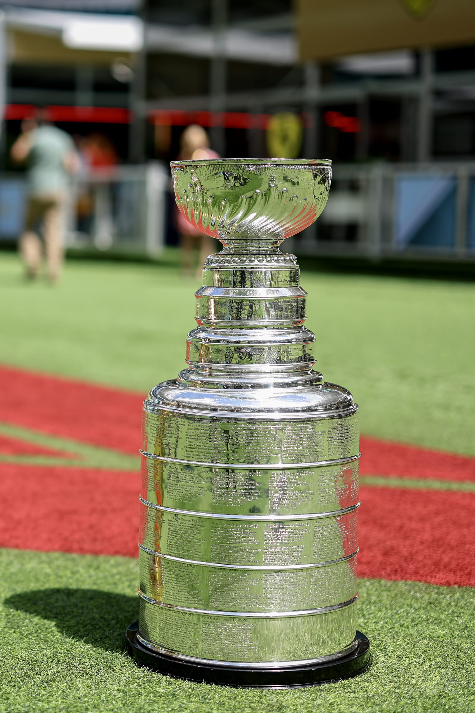 MIAMI, FLORIDA - MAY 2: The NHL Stanley Cup Championship trophy in the paddock during previews ahead of the F1 Grand Prix of Miami at Miami International Autodrome on May 2, 2024 in Miami, United States. (Photo by Qian Jun/MB Media/Getty Images)