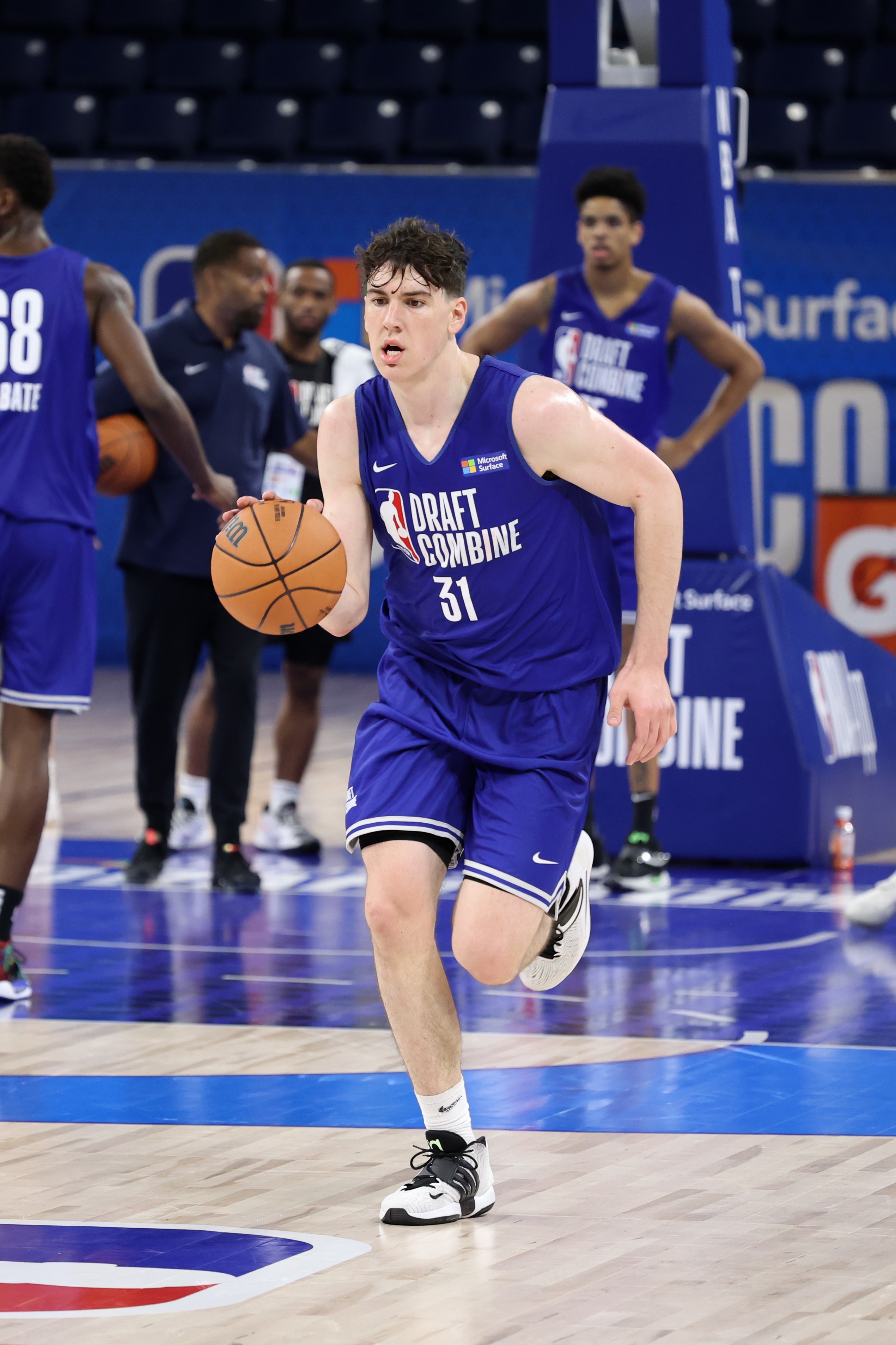 CHICAGO, IL - MAY 18: NBA Prospect, Jake LaRavia, dribbles the ball during the 2022 NBA Draft Combine on May 18, 2022 at Wintrust Arena in Chicago, Illinois. NOTE TO USER: User expressly acknowledges and agrees that, by downloading and or using this photograph, User is consenting to the terms and conditions of the Getty Images License Agreement. Mandatory Copyright Notice: Copyright 2022 NBAE (Photo by Jeff Haynes/NBAE via Getty Images)