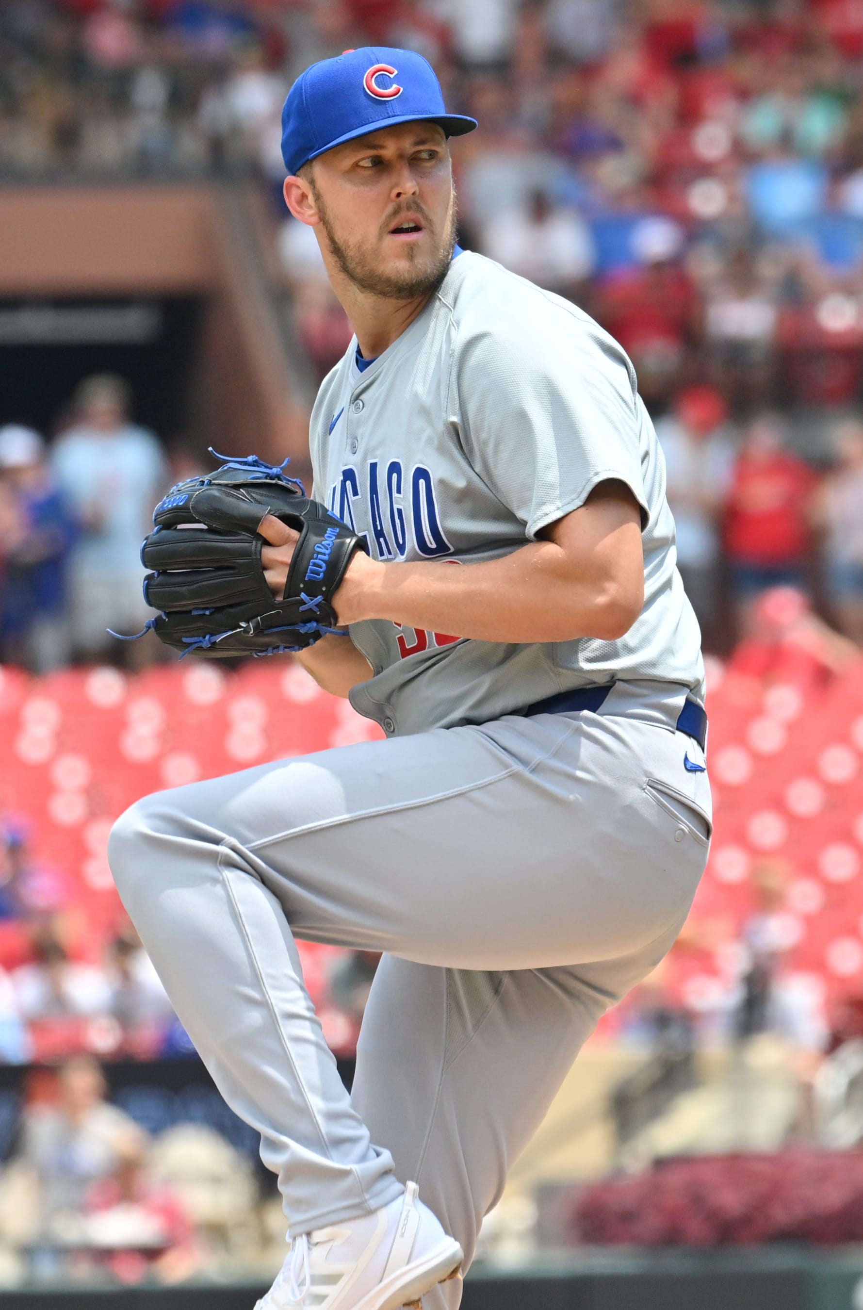 ST. LOUIS, MO - JULY 14: Chicago Cubs starting pitcher Jameson Taillon (50) pitches in the first inning during an MLB game  between the Chicago Cubs and the St. Louis Cardinals on July 14, 2024, at Busch Stadium, St. Louis, MO..  (Photo by Keith Gillett/Icon Sportswire via Getty Images)
