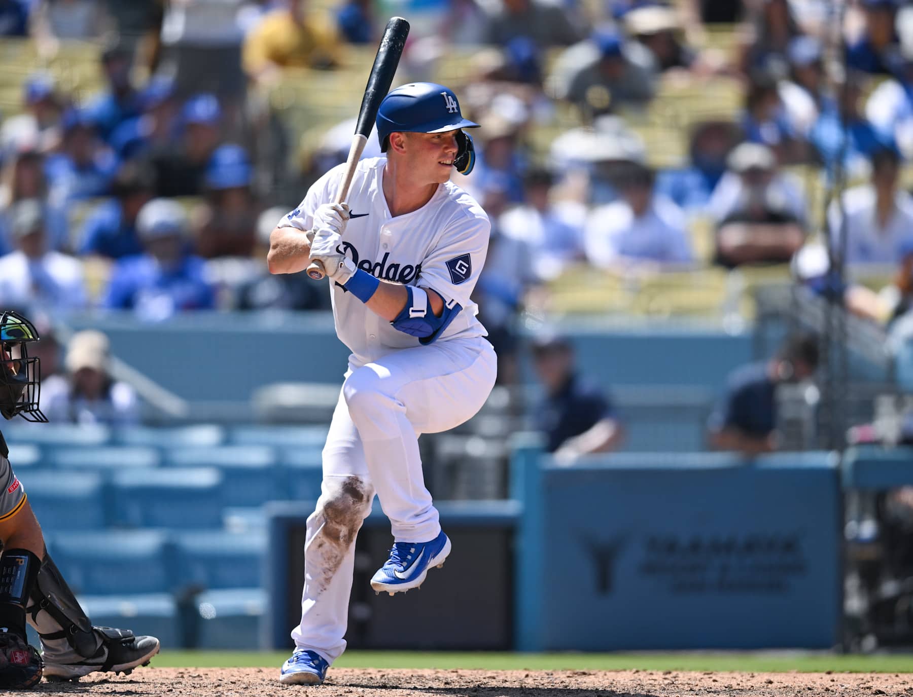 LOS ANGELES, CALIFORNIA - AUGUST 11: Will Smith #16 of the Los Angeles Dodgers at bat against the Pittsburgh Pirates at Dodger Stadium on August 11, 2024 in Los Angeles, California. (Photo by John McCoy/Getty Images)