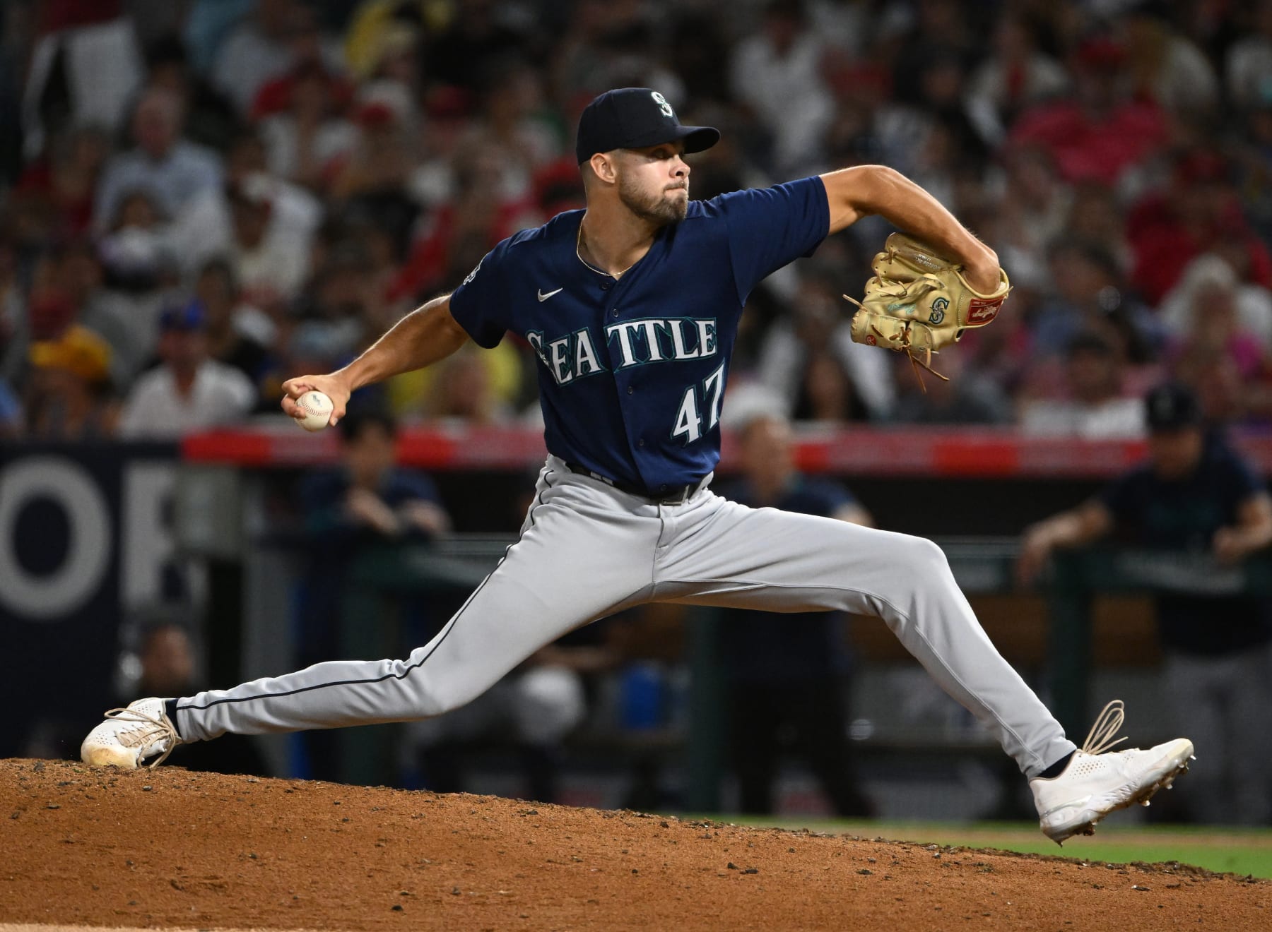 ANAHEIM, CA - AUGUST 05: Seattle Mariners pitcher Matt Brash (47) pitching during an MLB baseball game against the Los Angeles Angels played August 5, 2023 at Angel Stadium in Anaheim, CA. (Photo by John Cordes/Icon Sportswire via Getty Images)