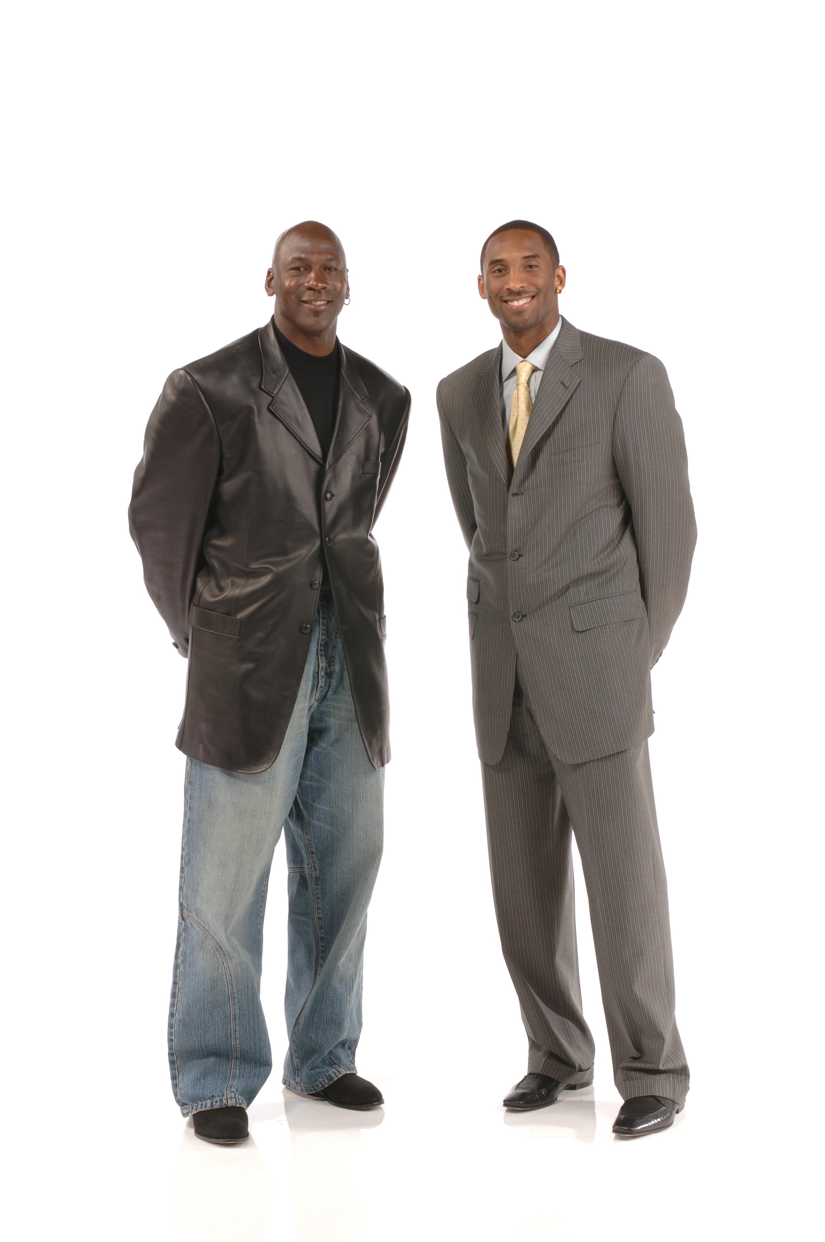 LAS VEGAS, NV - FEBRUARY 17:   Sprite Slam Dunk Competition judges Michael Jordan and Kobe Bryant pose for a portrait at NBA All Star Saturday Night as part of NBA All-Star Weekend on February 17, 2007 at the Thomas & Mack Center in Las Vegas, Nevada.  NOTE TO USER:User expressly acknowledges and agrees that, by downloading and/or using this Photograph, user is consenting to the terms and conditions of the Getty Images License Agreement. Mandatory Copyright Notice: Copyright 2007 NBAE  (Photo by Jennifer Pottheiser/NBAE via Getty Images)