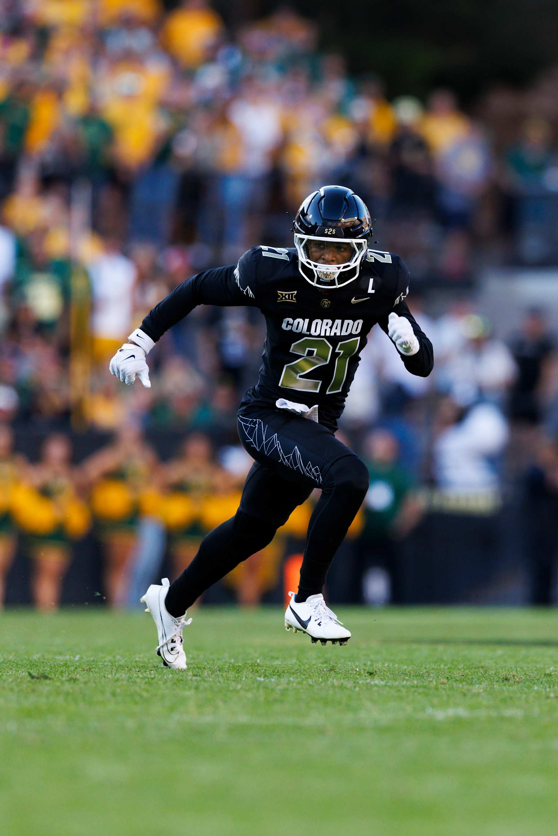 BOULDER, COLORADO - AUGUST 29: Shilo Sanders #21 of the Colorado Buffaloes defends in coverage during a game against North Dakota State Bison at Folsom Field on August 29, 2024 in Boulder, Colorado. (Photo by Ric Tapia/Getty Images)