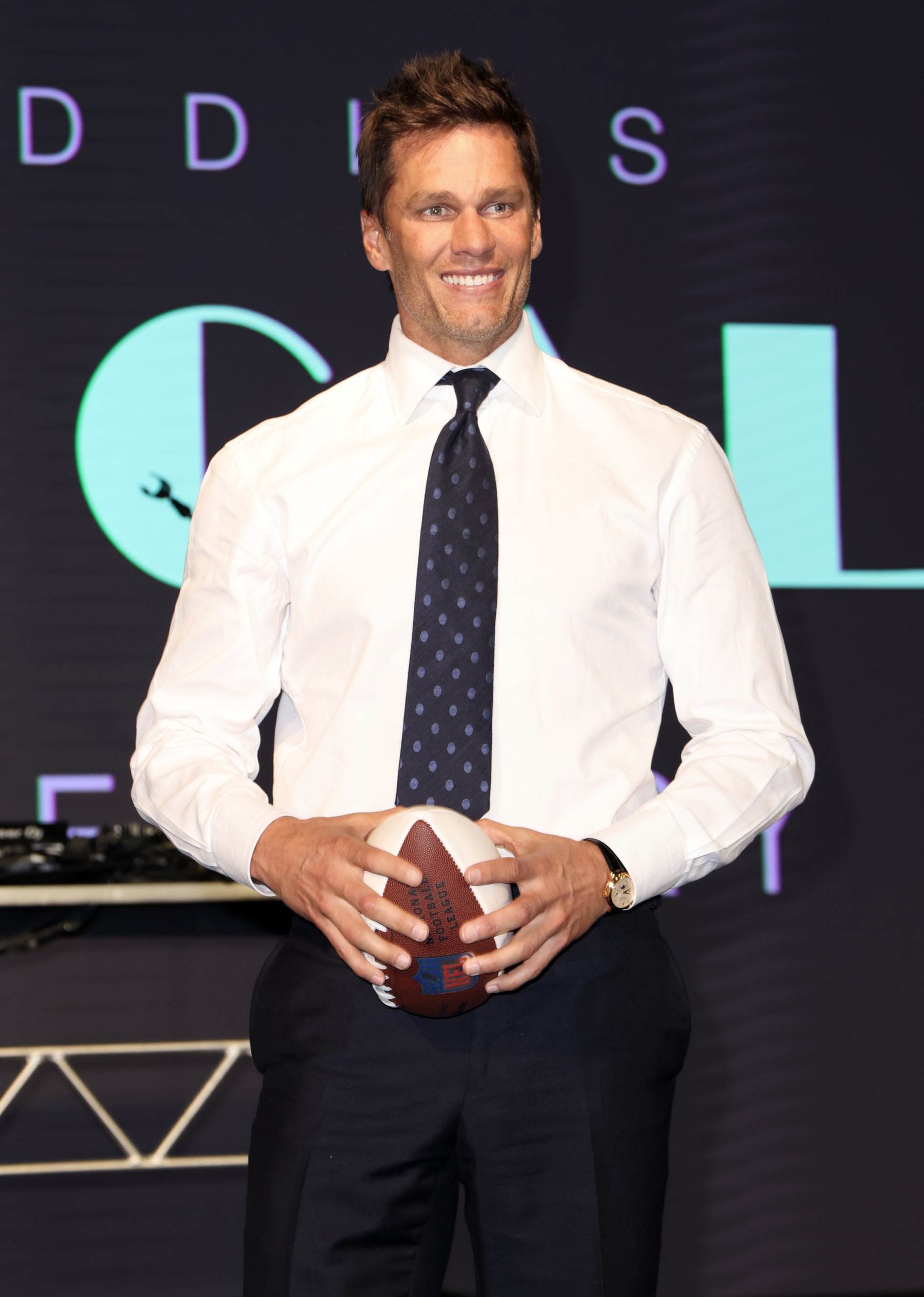 MIAMI, FLORIDA - NOVEMBER 17: Global Ambassador Tom Brady is seen on stage at the 25th Annual Best Buddies Miami Gala at Ice Palace Film Studios on November 17, 2023 in Miami, Florida. (Photo by Alexander Tamargo/Getty Images for Best Buddies)