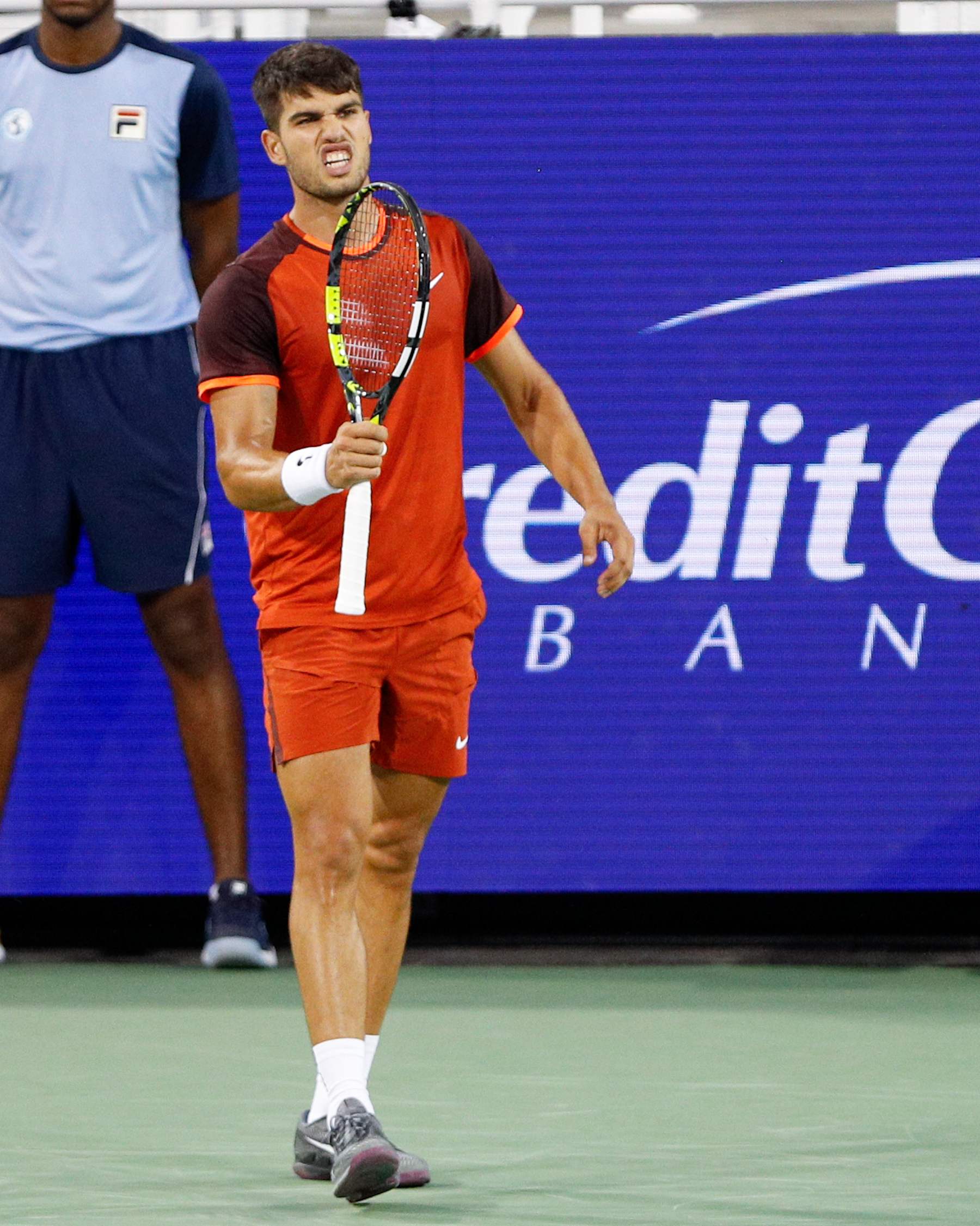 CINCINNATI, OH - AUGUST 15: Carlos Alcaraz of Spain reacts during the second round of the Cincinnati Open on August 15, 2024, at Lindner Family Tennis Center in Mason, OH. (Photo by Ian Johnson/Icon Sportswire via Getty Images)
CINCINNATI, OH - AUGUST 15: Carlos Alcaraz of Spain reacts during the second round of the Cincinnati Open on August 15, 2024, at Lindner Family Tennis Center in Mason, OH. (Photo by Ian Johnson/Icon Sportswire via Getty Images)