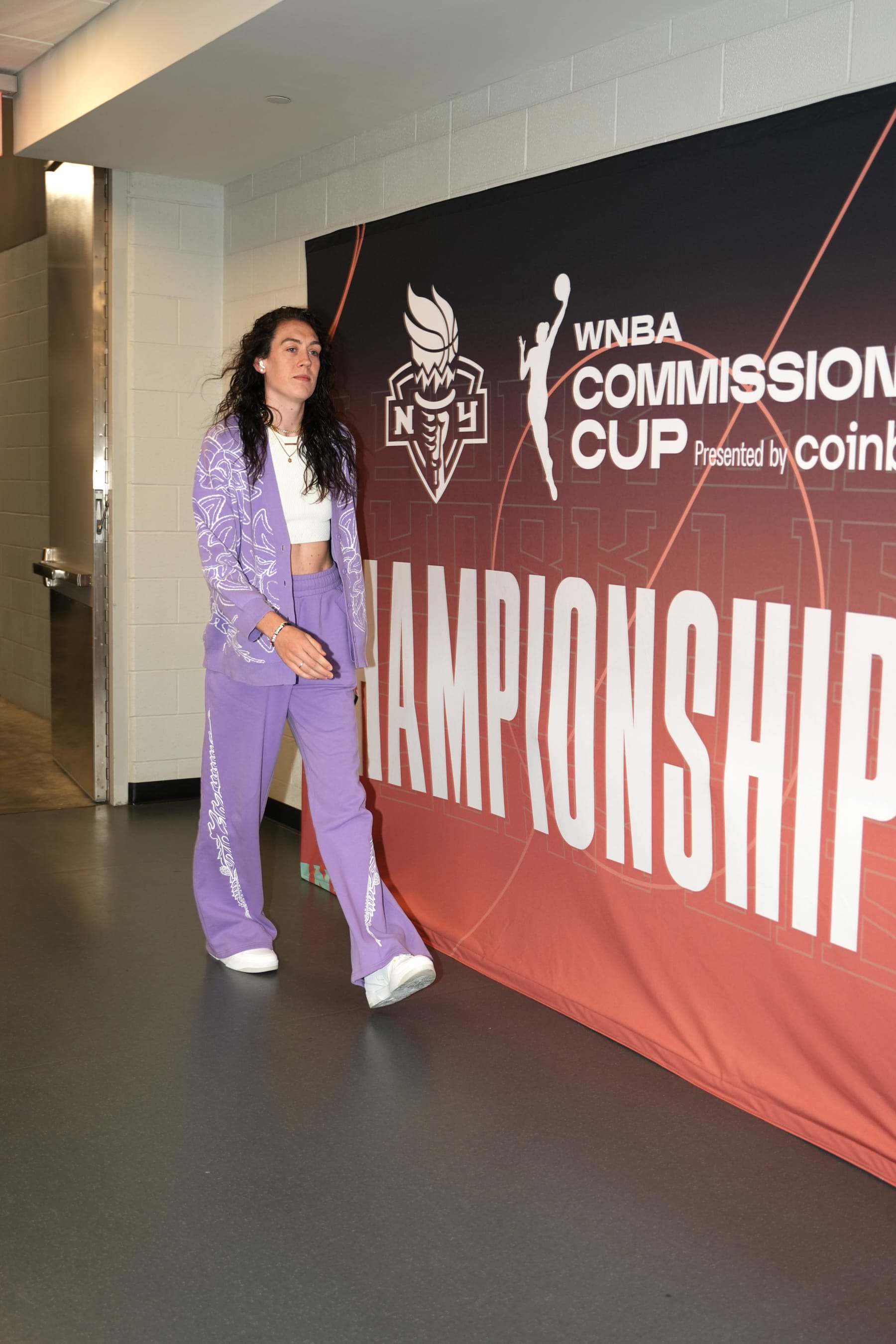 Elmont, NY - JUNE 25: Breanna Stewart #30 of the New York Liberty arrives to the arena before the game against the Minnesota Lynx during the 2024 Commissioner's Cup Championship on June 25, 2024 at the UBS Arena in Elmont, New York in Elmont, New York. NOTE TO USER: User expressly acknowledges and agrees that, by downloading and or using this photograph, user is consenting to the terms and conditions of the Getty Images License Agreement. Mandatory Copyright Notice: Copyright 2024 NBAE (Photo by Catalina Fragoso/NBAE via Getty Images)