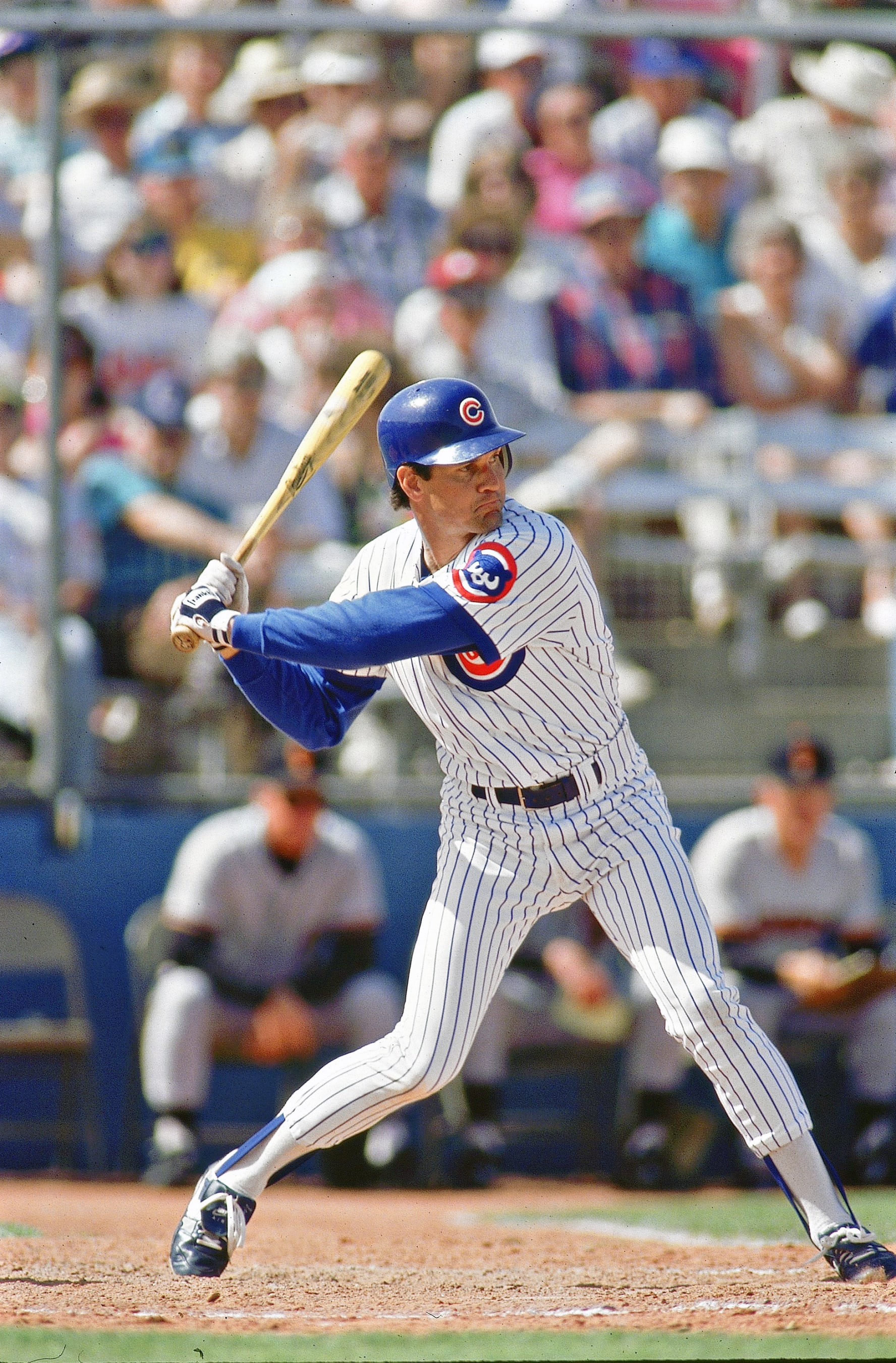 Baseball: Chicago Cubs Ryne Sandberg (23) in action, at bat during spring training game vs Milwaukee Brewers at HoHoKam Park.
Mesa, AZ 3/8/1992
CREDIT: V.J. Lovero (Photo by V.J. Lovero /Sports Illustrated via Getty Images)
(Set Number: X42600 TK3 R4 F30 )