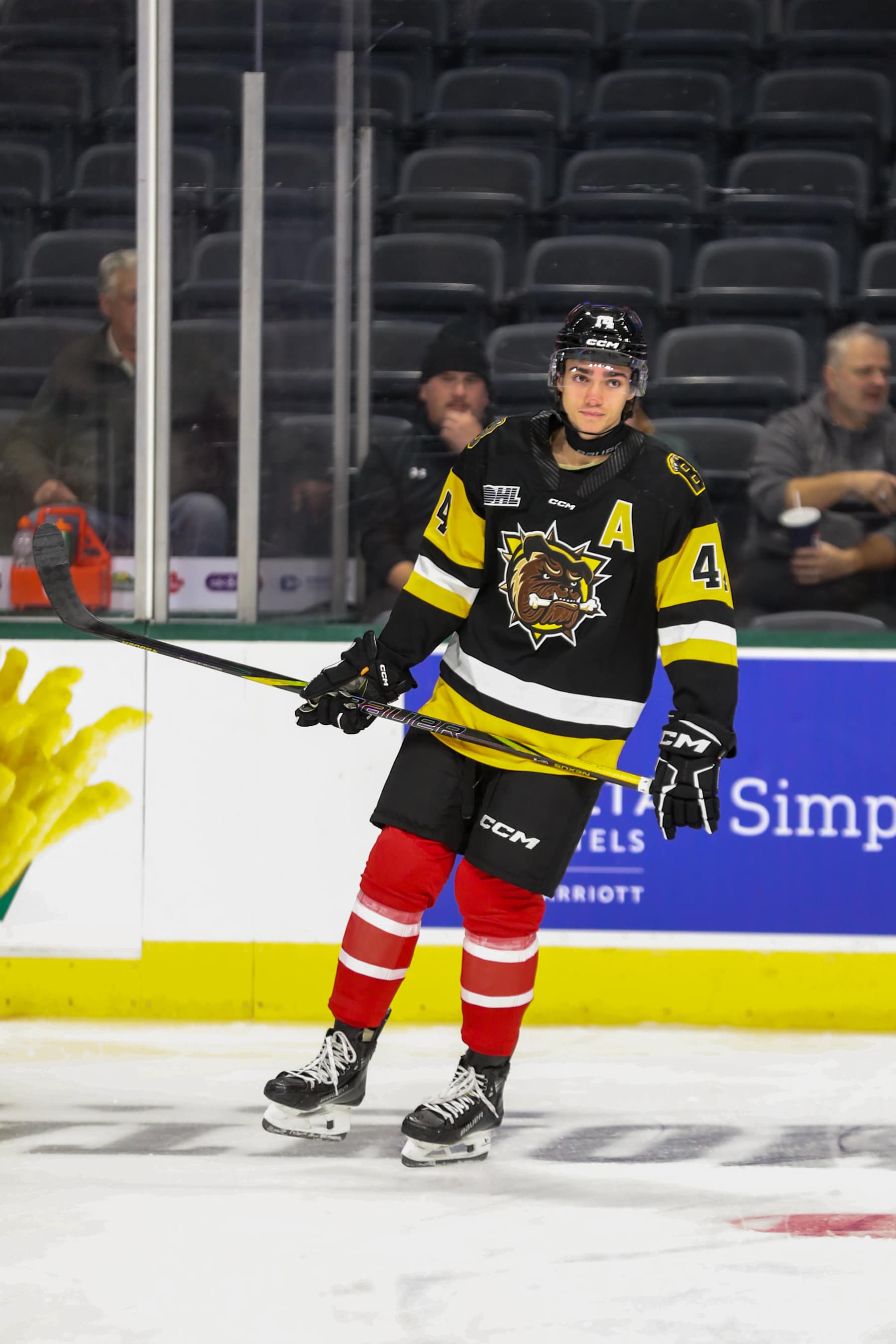 LONDON, ONTARIO - NOVEMBER 26: Forward Jake O'Brien #14 of Team CHL warms up prior to a game against Team USA during the CHL USA Prospects Challenge at Canada Life Place on November 26, 2024 in London, Ontario. (Photo by Dennis Pajot/Getty Images)