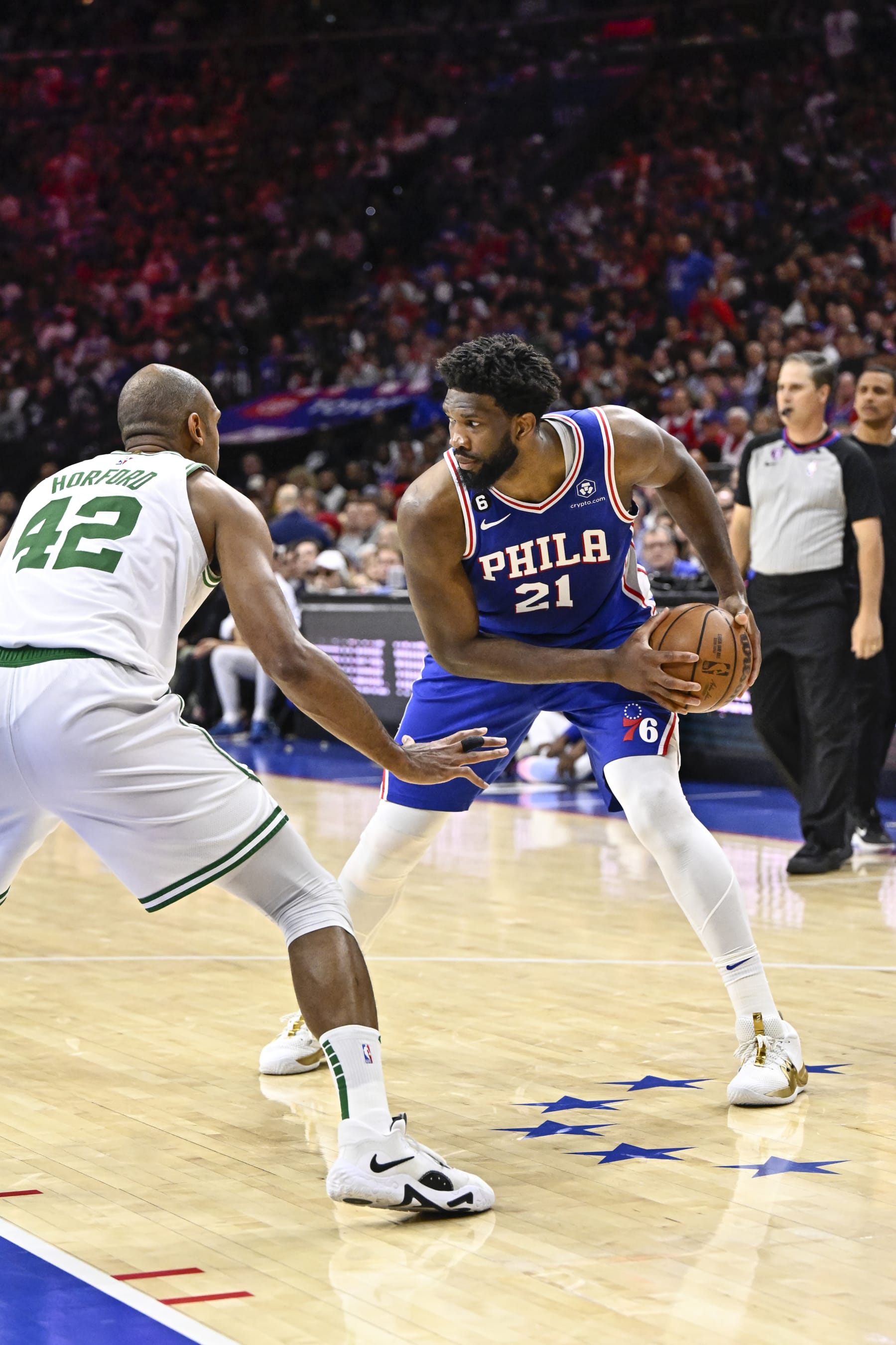 PHILADELPHIA, PA - MAY 11:  Joel Embiid #21 of the Philadelphia 76ers goes to the basket during the game during round two game six of the 2023 NBA Playoffs on on May 11, 2023 at the Wells Fargo Center in Philadelphia, Pennsylvania NOTE TO USER: User expressly acknowledges and agrees that, by downloading and/or using this Photograph, user is consenting to the terms and conditions of the Getty Images License Agreement. Mandatory Copyright Notice: Copyright 2023 NBAE (Photo by David Dow/NBAE via Getty Images)