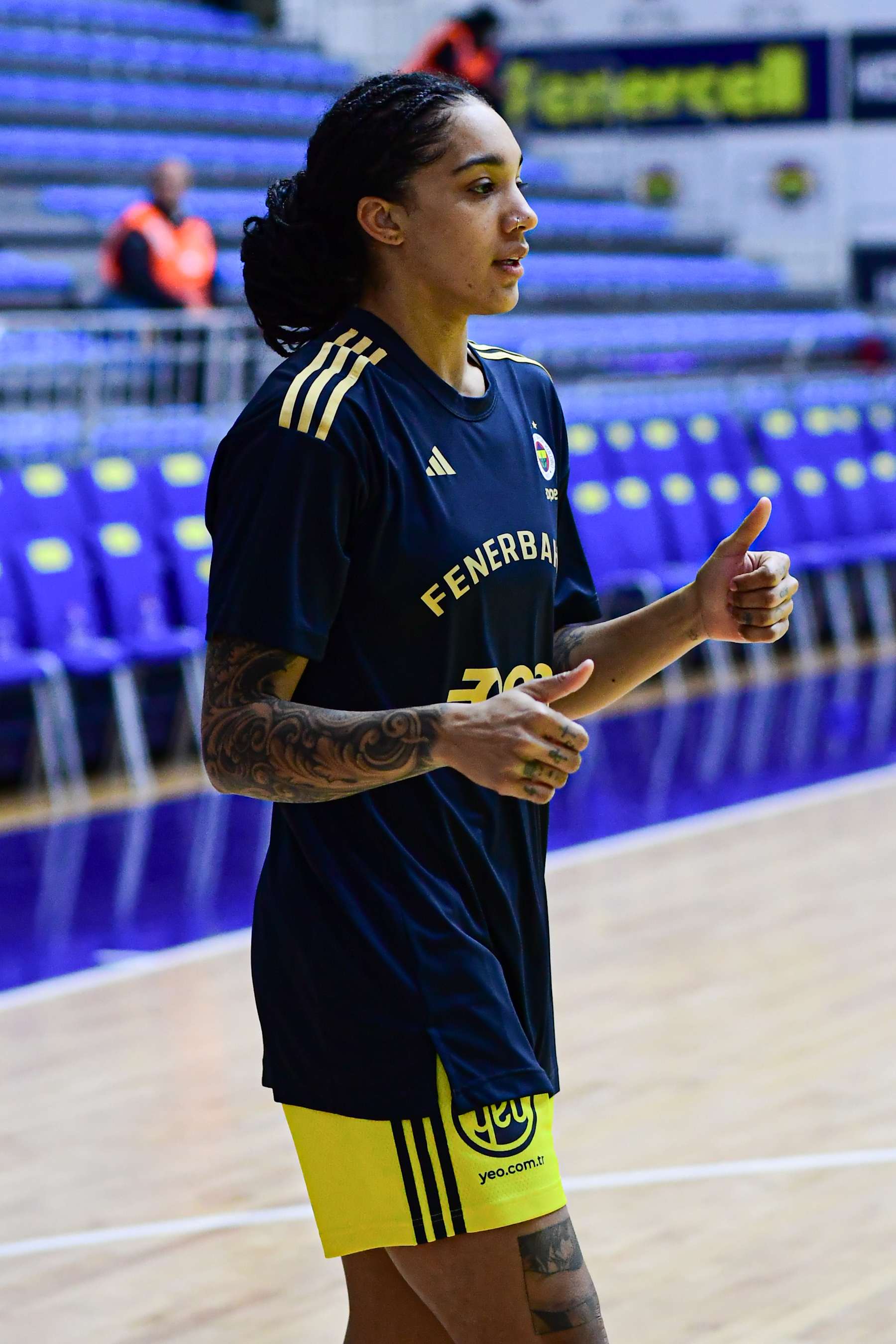 ISTANBUL, TURKEY - DECEMBER 12, 2024: Gabby Williams, #5 of Fenerbahce Opet Istanbul warms up before the FIBA EuroLeague Women Regular Season Second Round Group F match between Fenerbahce Opet Istanbul and ZVVZ USK Praha at Metro Enerji Sports Hall. (Photo credit should read Altan Gocher / GocherImagery/Future Publishing via Getty Images)