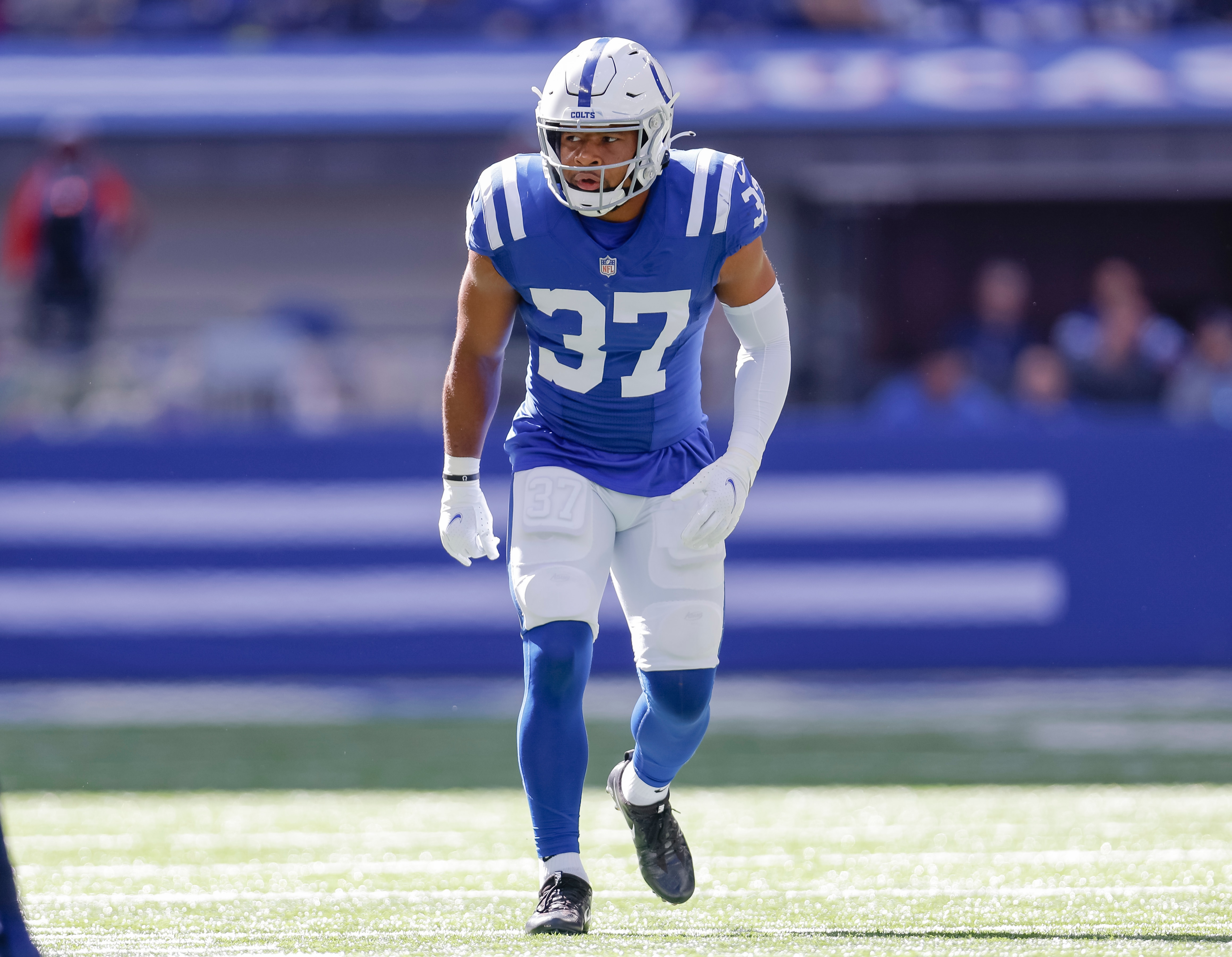 INDIANAPOLIS, IN - OCTOBER 17: Khari Willis #37 of the Indianapolis Colts is seen during the game against the Houston Texans at Lucas Oil Stadium on October 17, 2021 in Indianapolis, Indiana. (Photo by Michael Hickey/Getty Images)