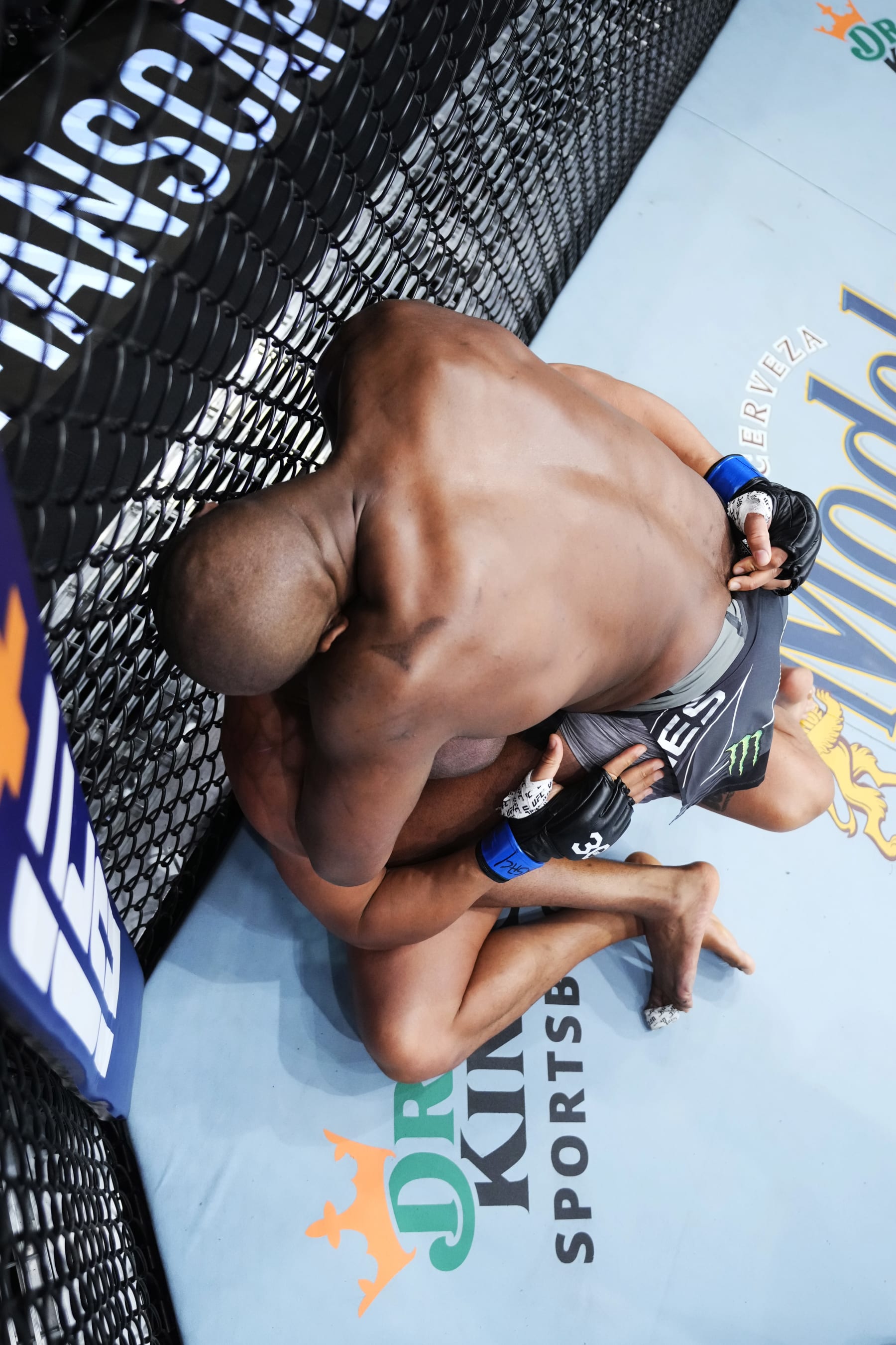 LAS VEGAS, NEVADA - MARCH 04: (R-L) Jon Jones chokes Ciryl Gane of France in the UFC heavyweight championship fight during the UFC 285 event at T-Mobile Arena on March 04, 2023 in Las Vegas, Nevada. (Photo by Jeff Bottari/Zuffa LLC via Getty Images)