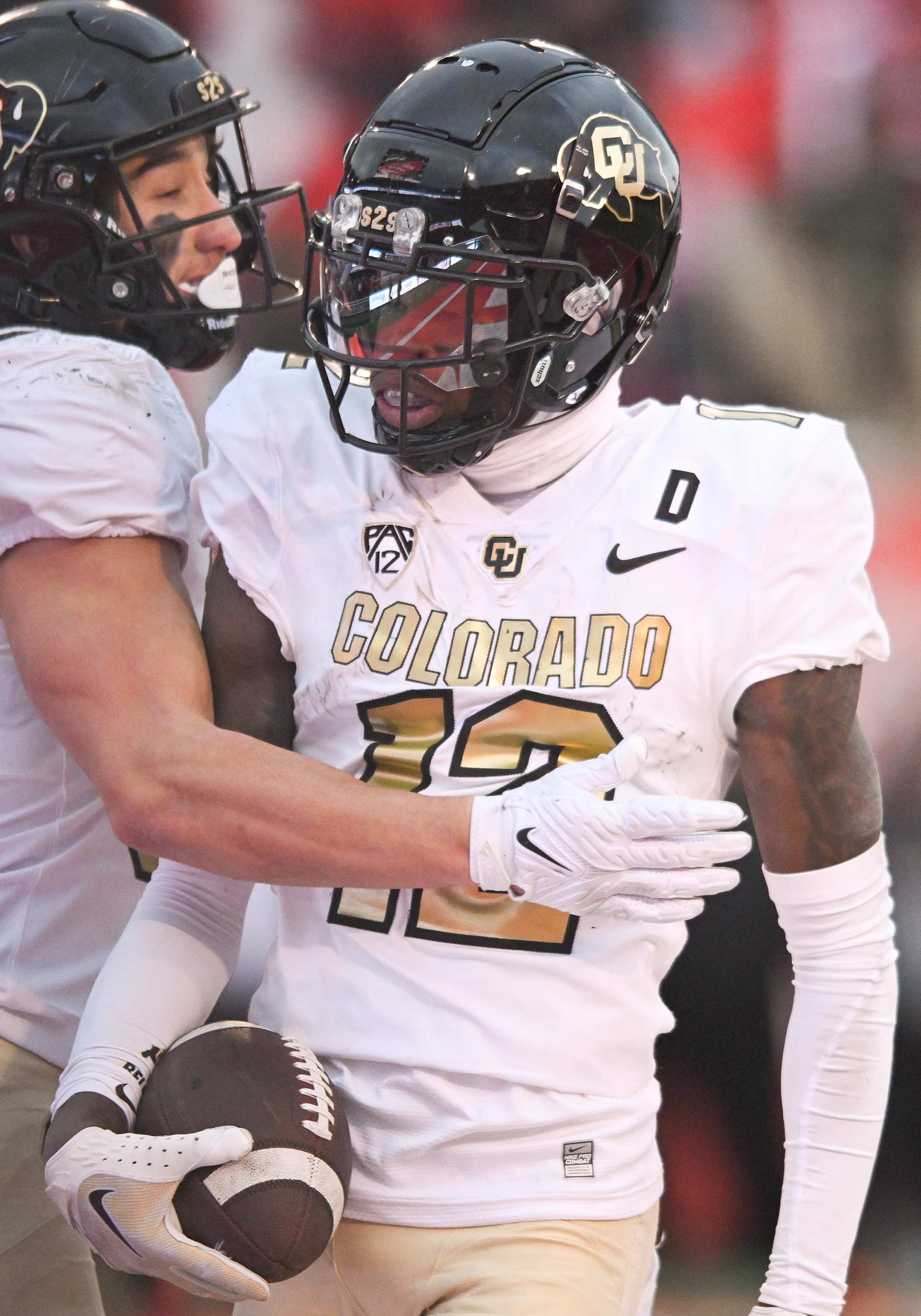 SALT LAKE CITY, UT - NOVEMBER 25: Colorado Buffaloes cornerback Travis Hunter (12) celebrates after catching a touchdown during a college football game between the Colorado Buffaloes and Utah Utes on November 25, 2023 at Rice Eccles Stadium at Salt Lake City, Utah. (Photo by Boyd Ivey/Icon Sportswire via Getty Images)
